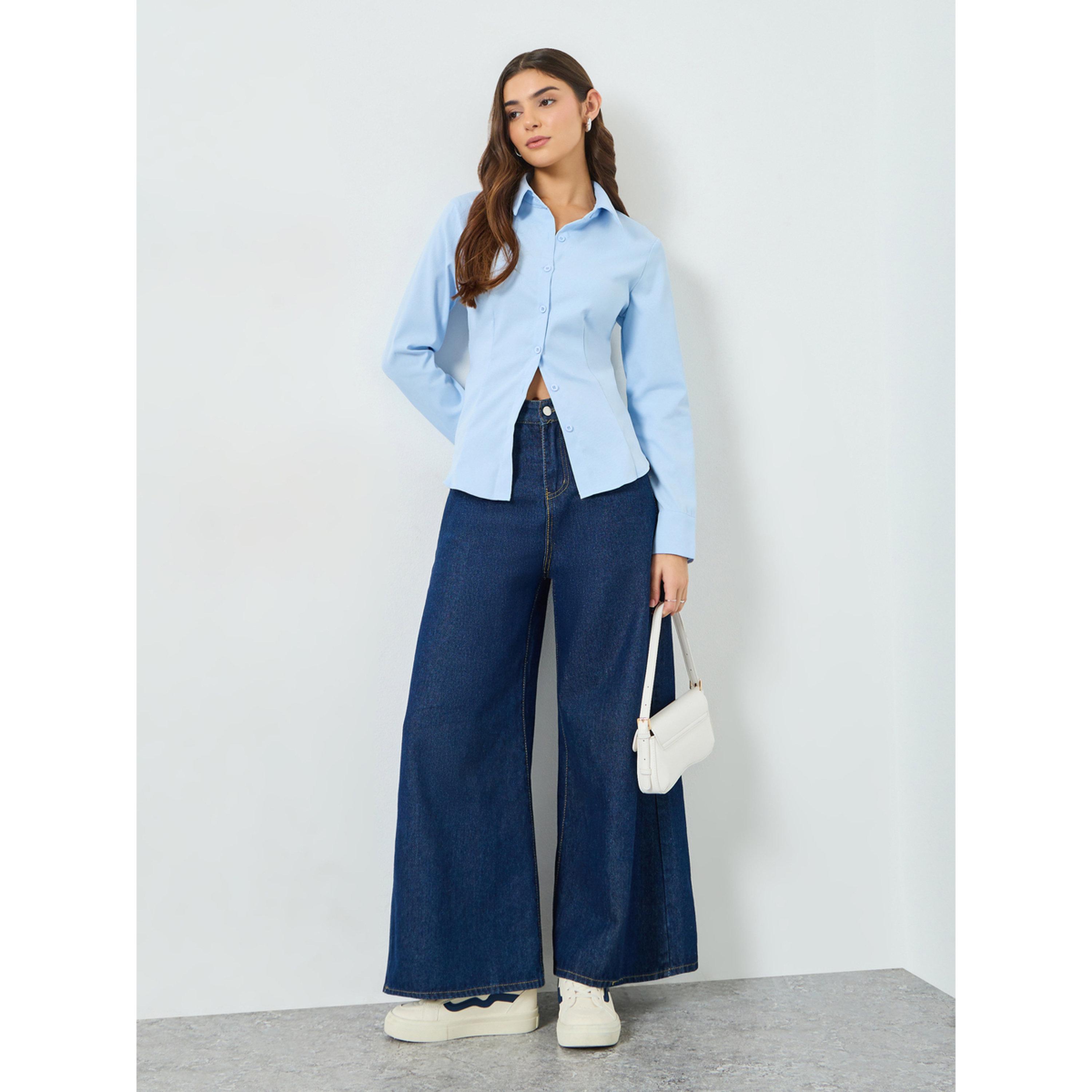 Take Two Light Blue Long Sleeve Back Tie-Up Shirt-women-clothing-shirtsandblouses-shirts-image-2