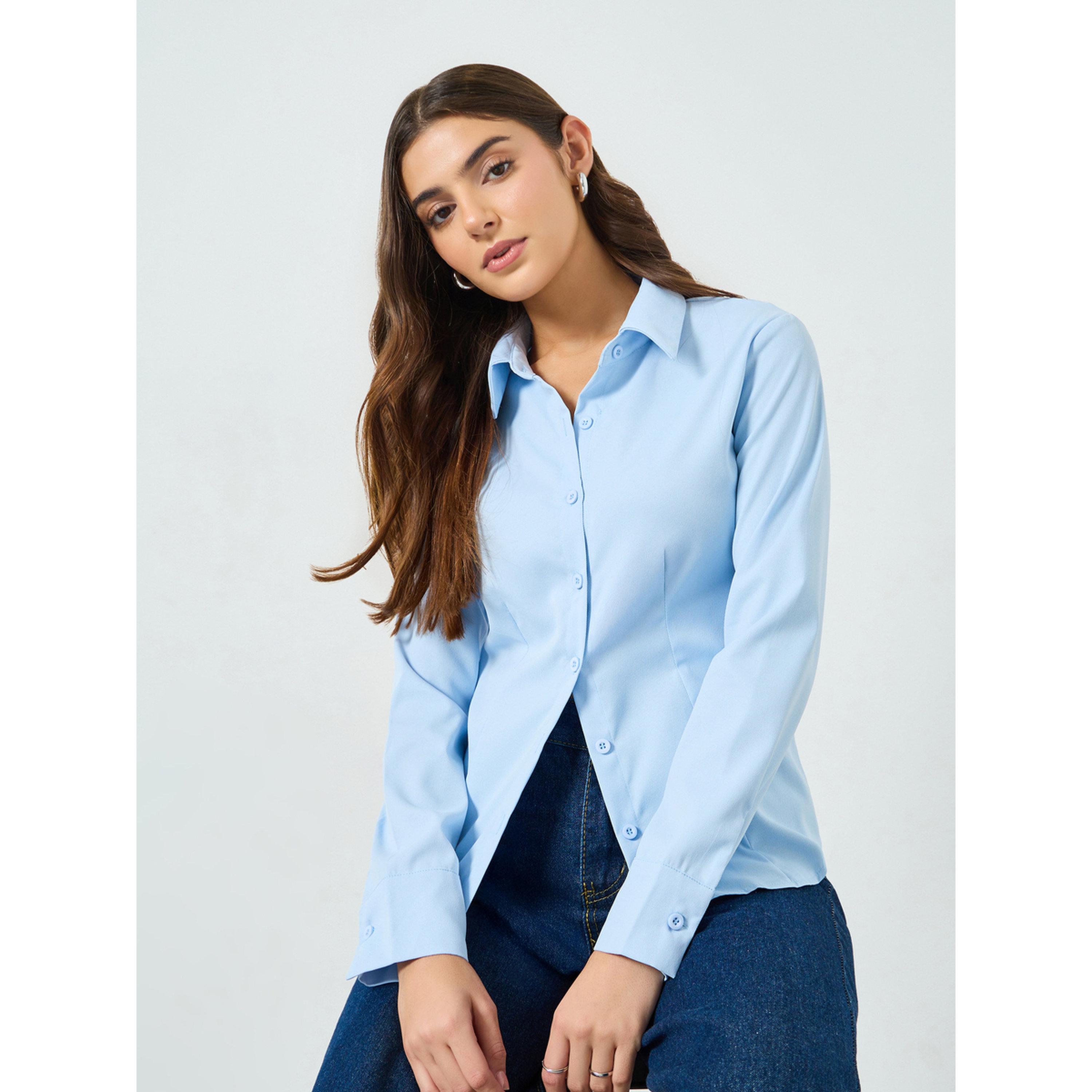 Take Two Light Blue Long Sleeve Back Tie-Up Shirt-women-clothing-shirtsandblouses-shirts-image-3