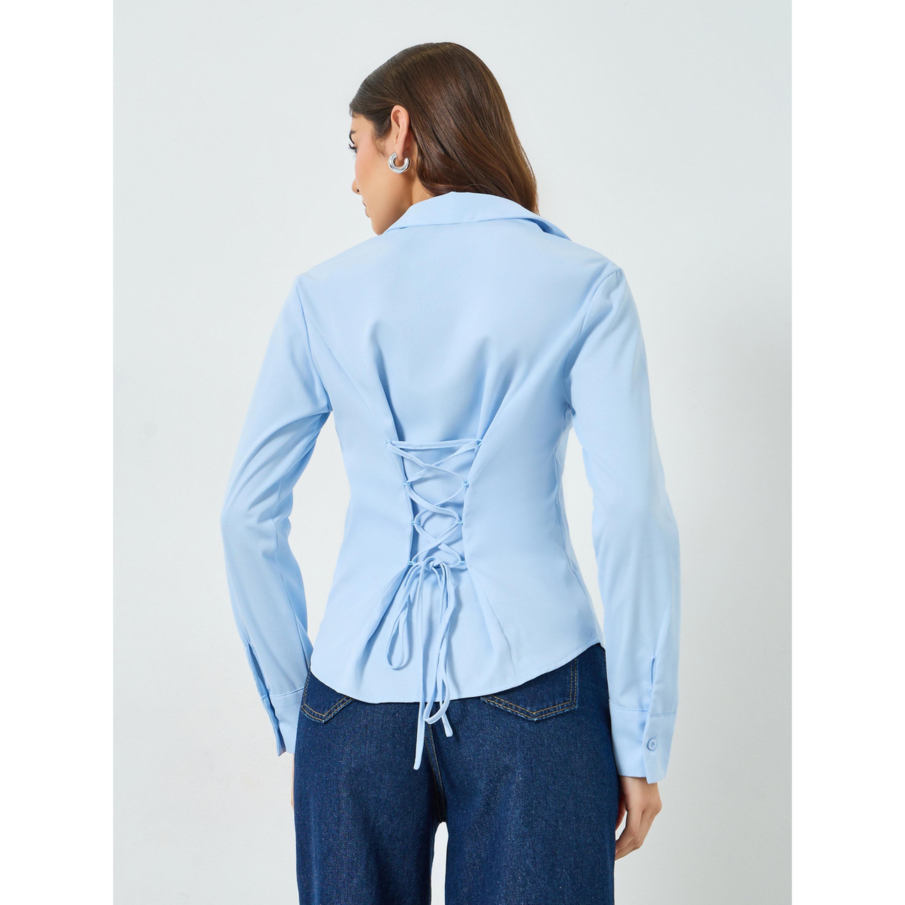 Take Two Light Blue Long Sleeve Back Tie-Up Shirt-women-clothing-shirtsandblouses-shirts-image-4