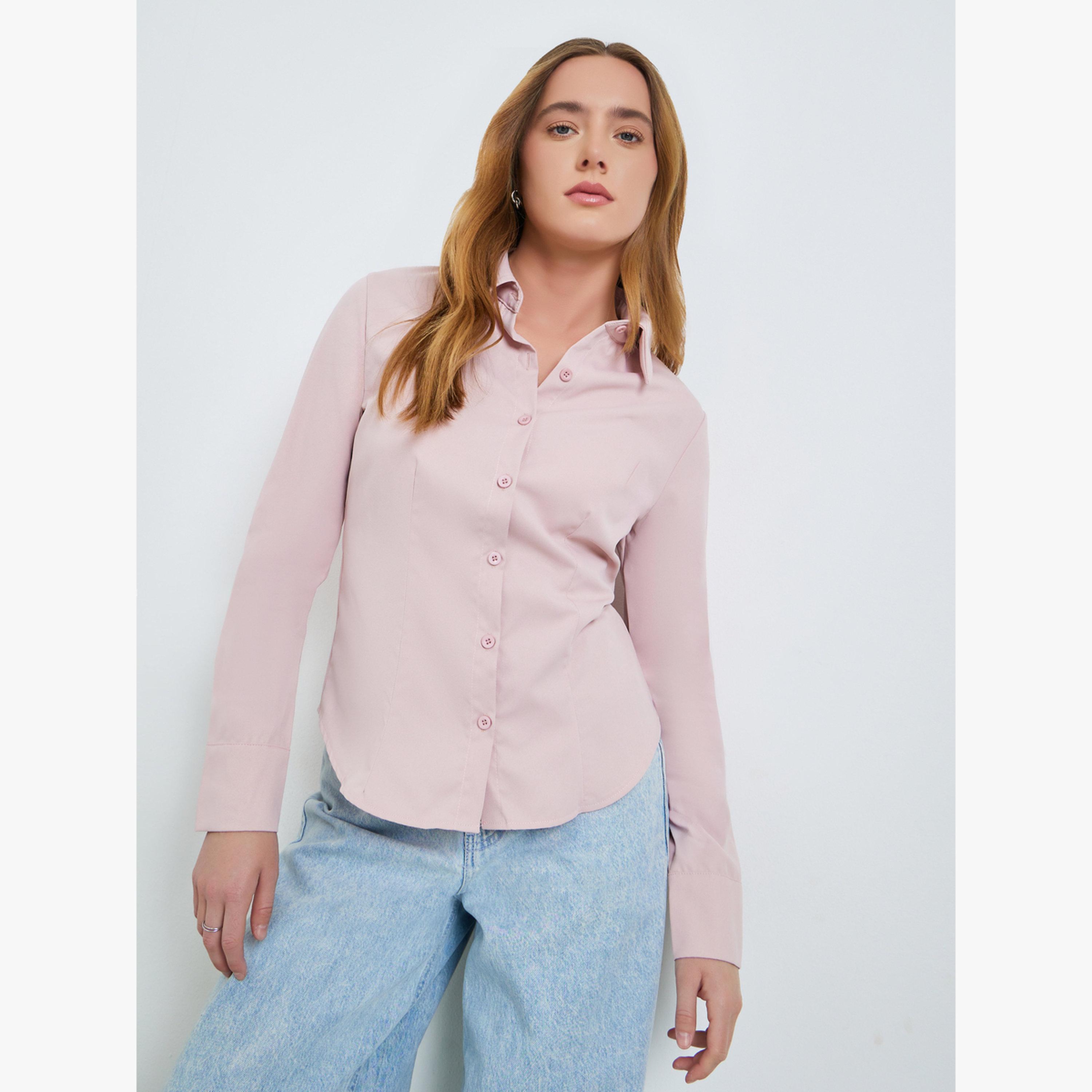 Take Two Light Pink Long Sleeve Back Tie-Up Shirt-women-clothing-shirtsandblouses-shirts-image-1