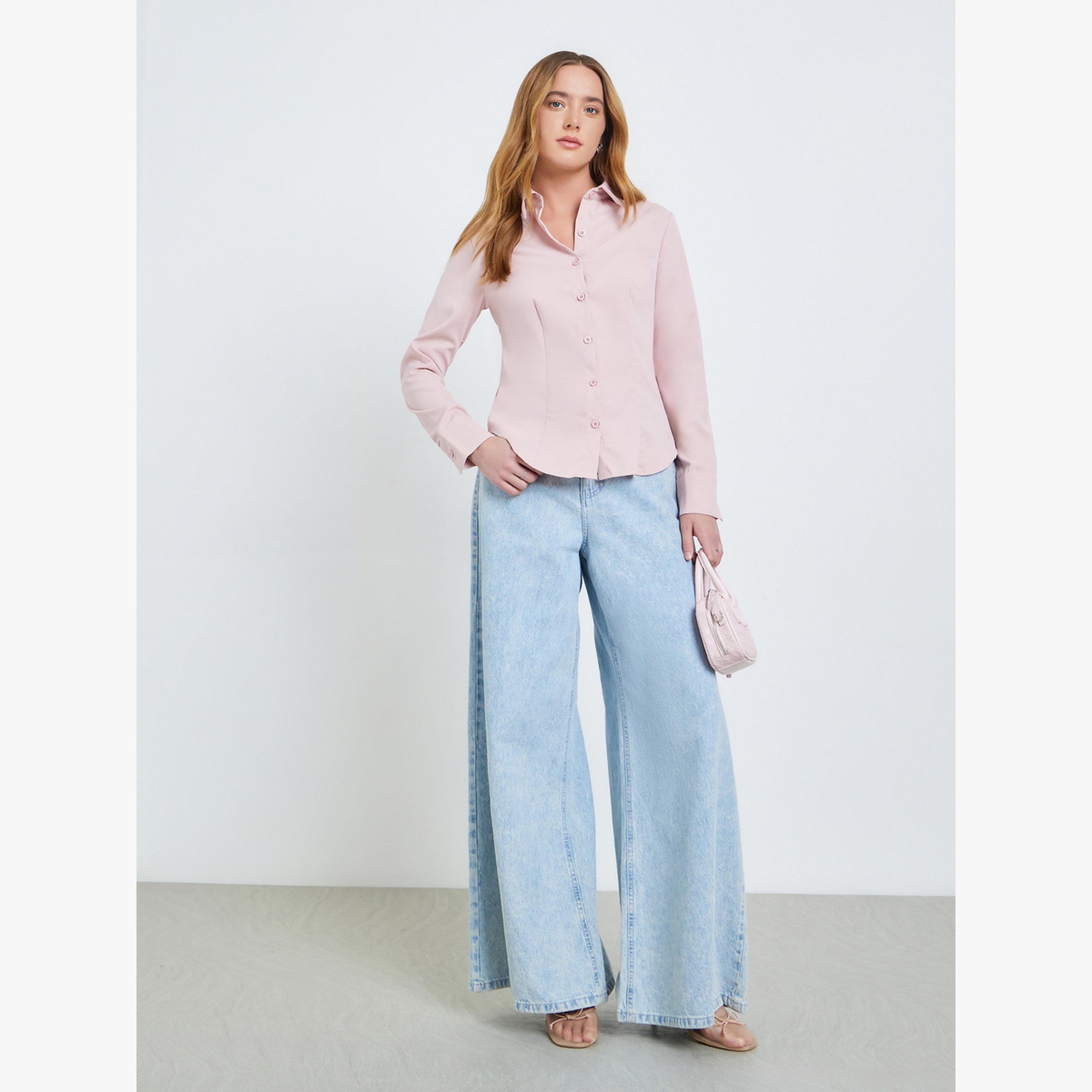 Take Two Light Pink Long Sleeve Back Tie-Up Shirt-women-clothing-shirtsandblouses-shirts-image-2