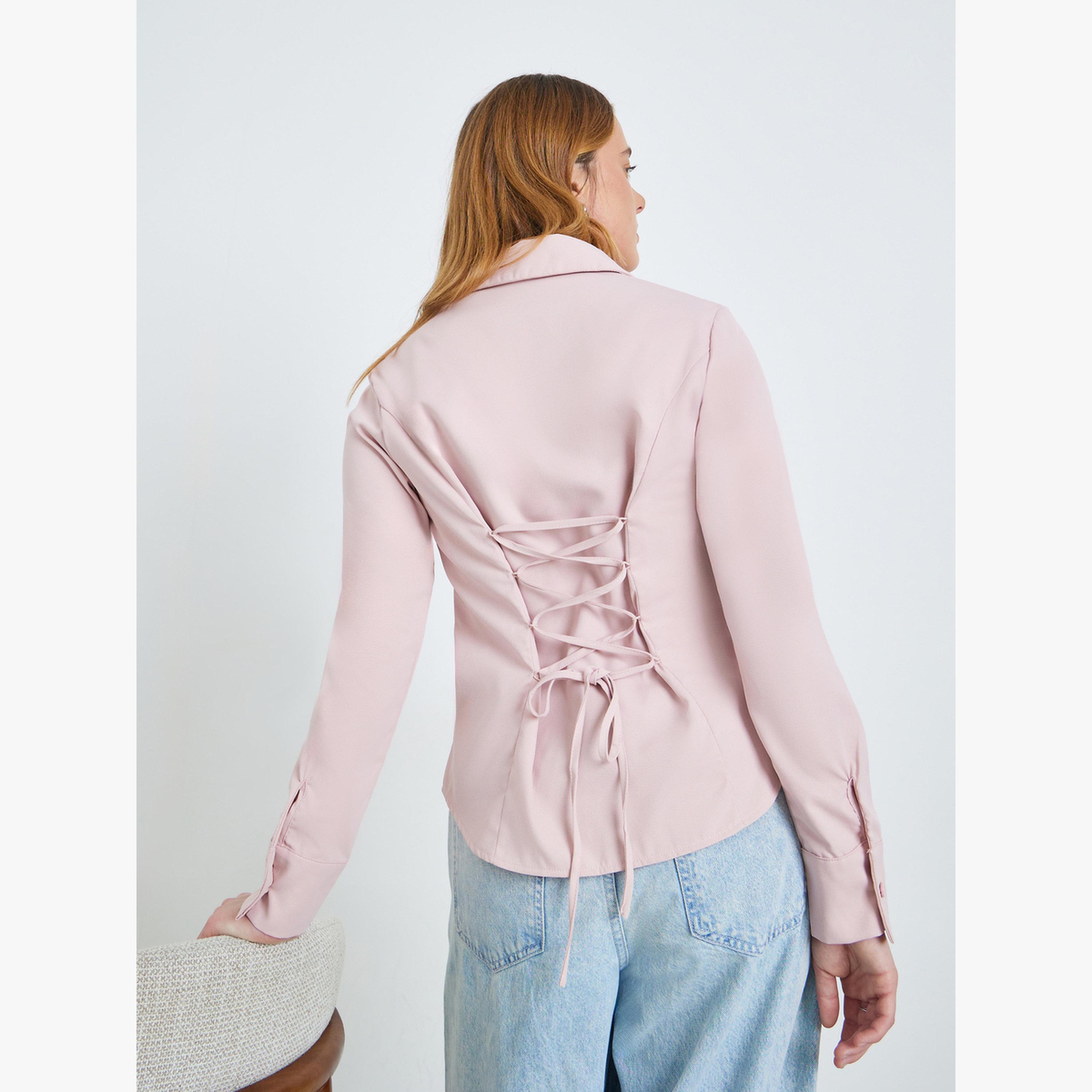 Take Two Light Pink Long Sleeve Back Tie-Up Shirt-women-clothing-shirtsandblouses-shirts-image-3