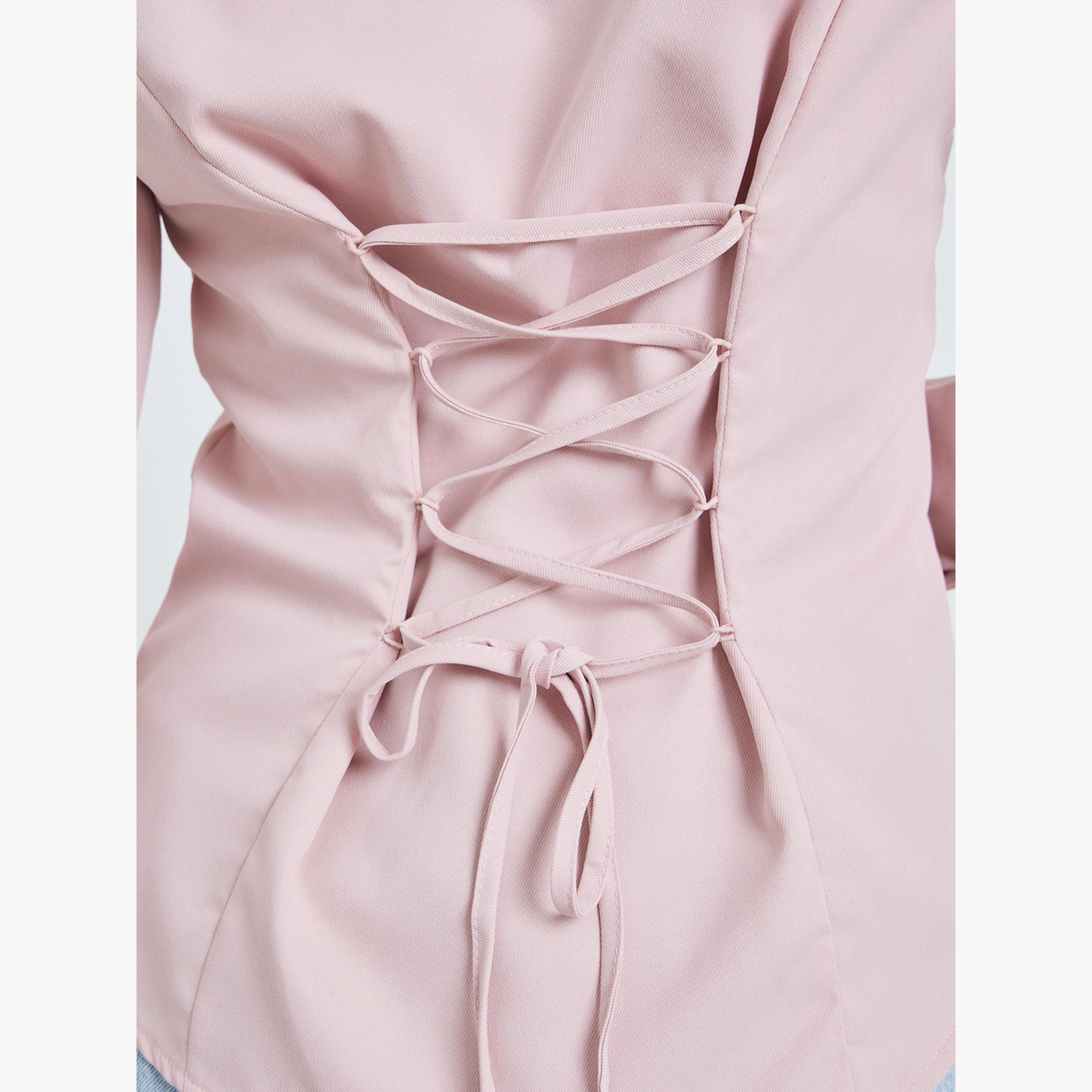 Take Two Light Pink Long Sleeve Back Tie-Up Shirt-women-clothing-shirtsandblouses-shirts-image-5