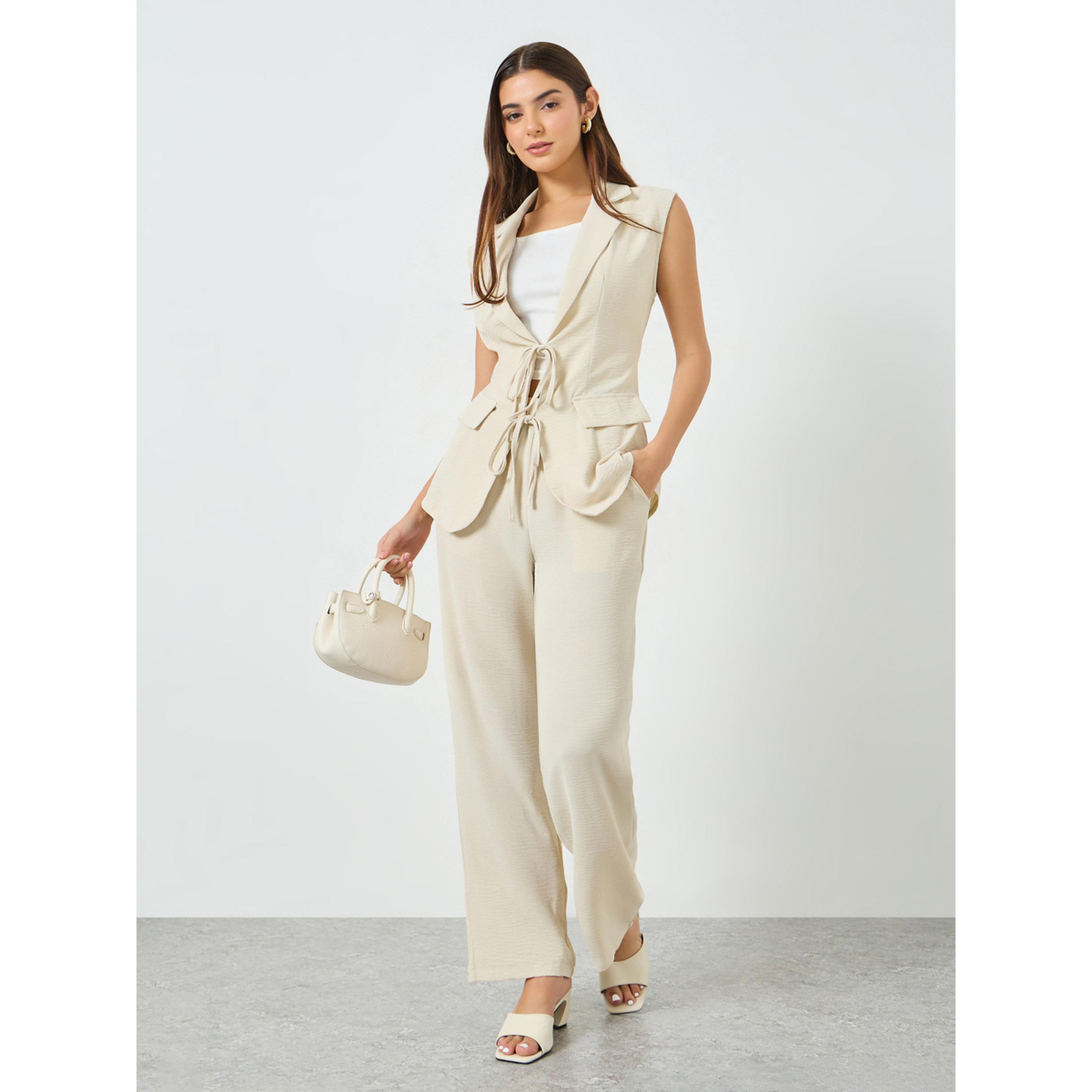 Take Two Beige Tie-Waist Vest and Pants Co-Ords-women-clothing-coordsets-image-1