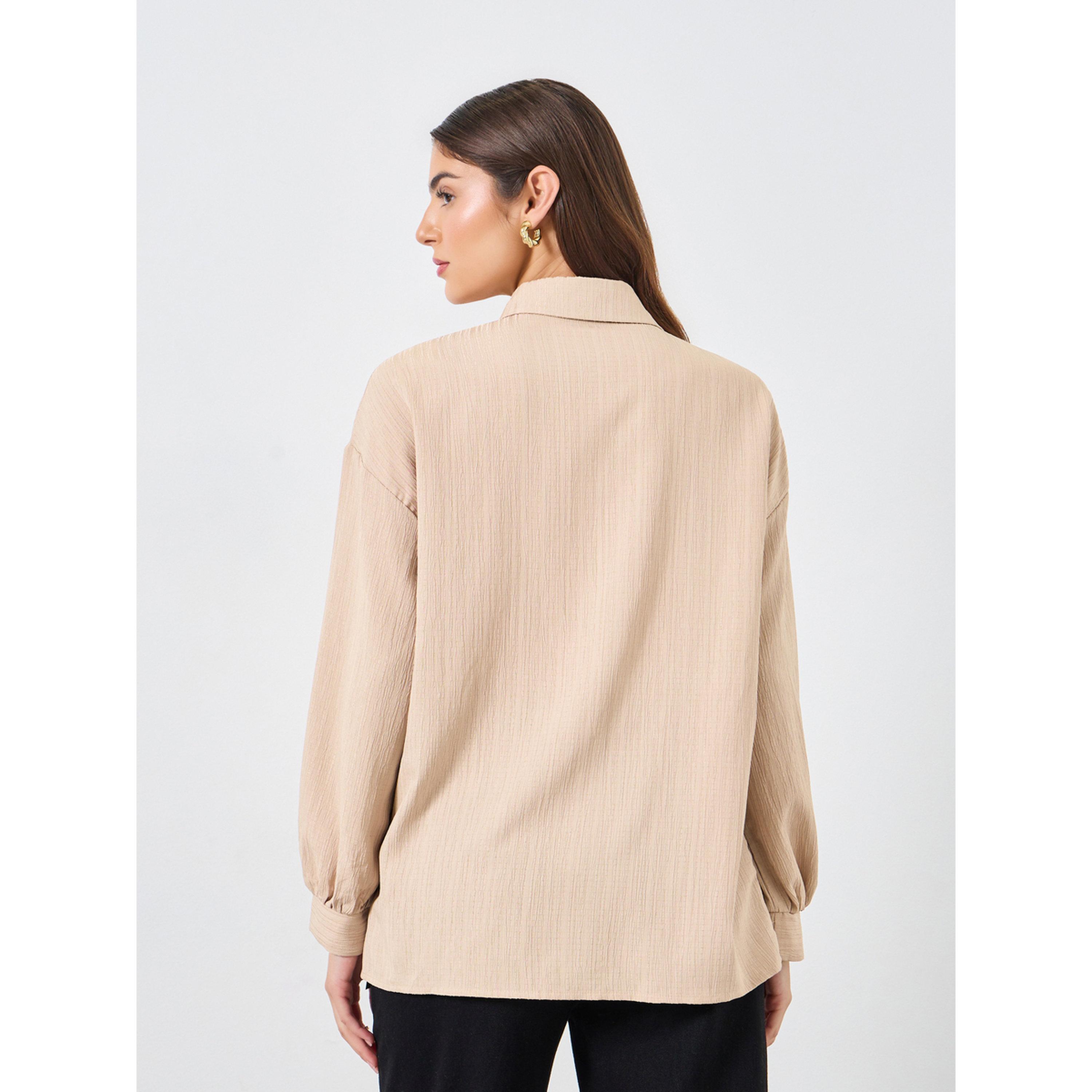 Take Two Beige Textured Long Sleeve Shirt-women-clothing-shirtsandblouses-shirts-image-4
