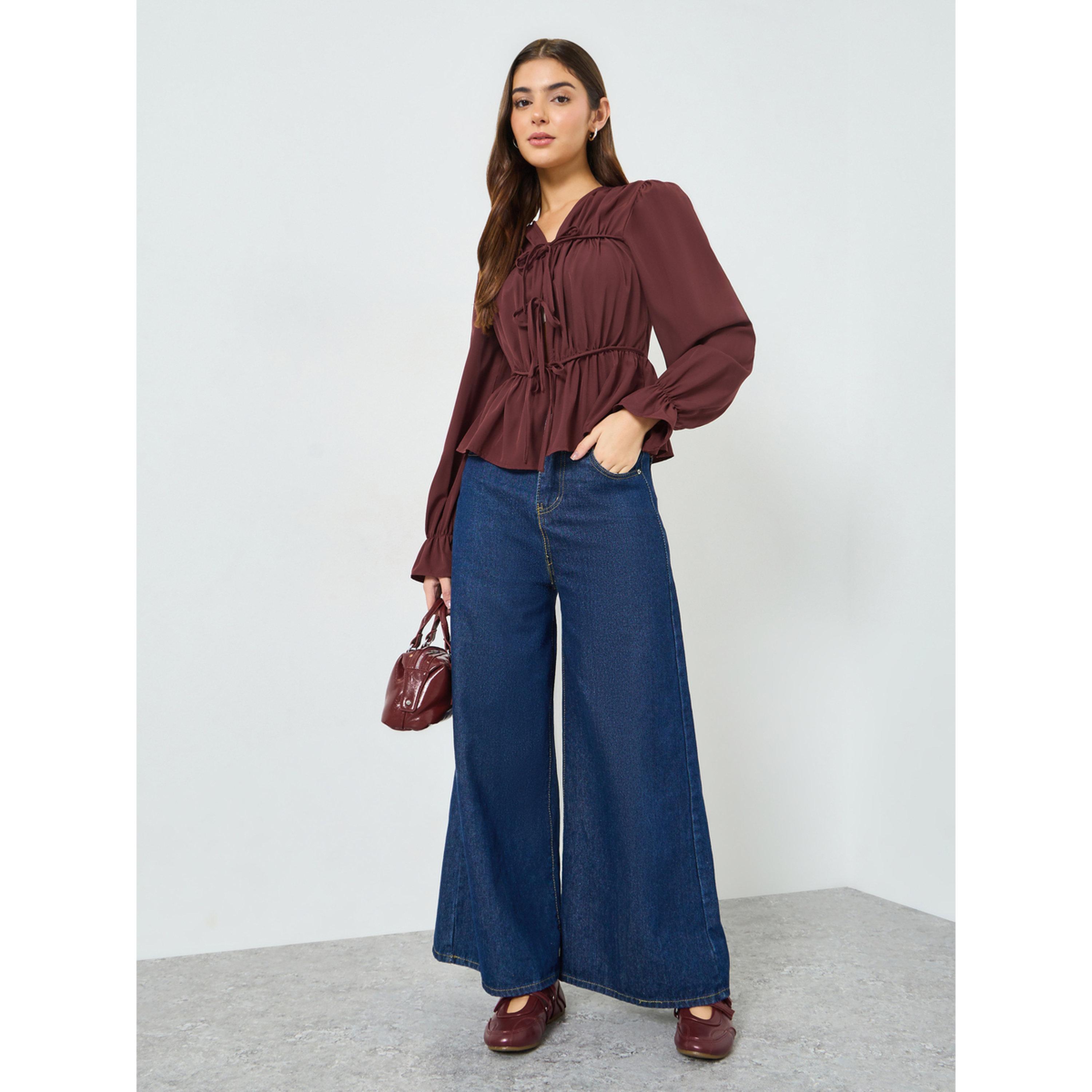 Take Two Burgundy Tie-Neck Peplum Top-women-clothing-shirtsandblouses-blouses-image-2