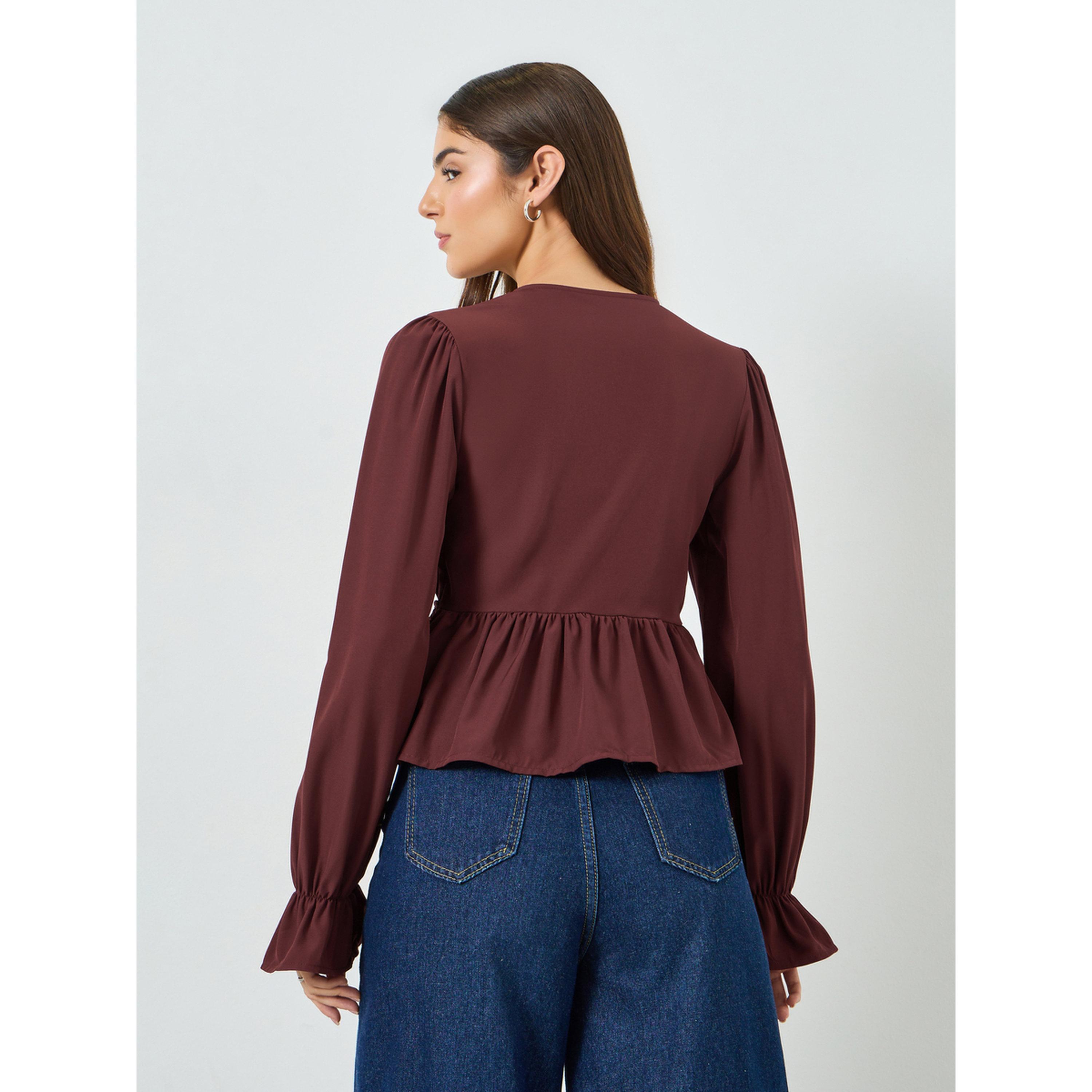 Take Two Burgundy Tie-Neck Peplum Top-women-clothing-shirtsandblouses-blouses-image-3