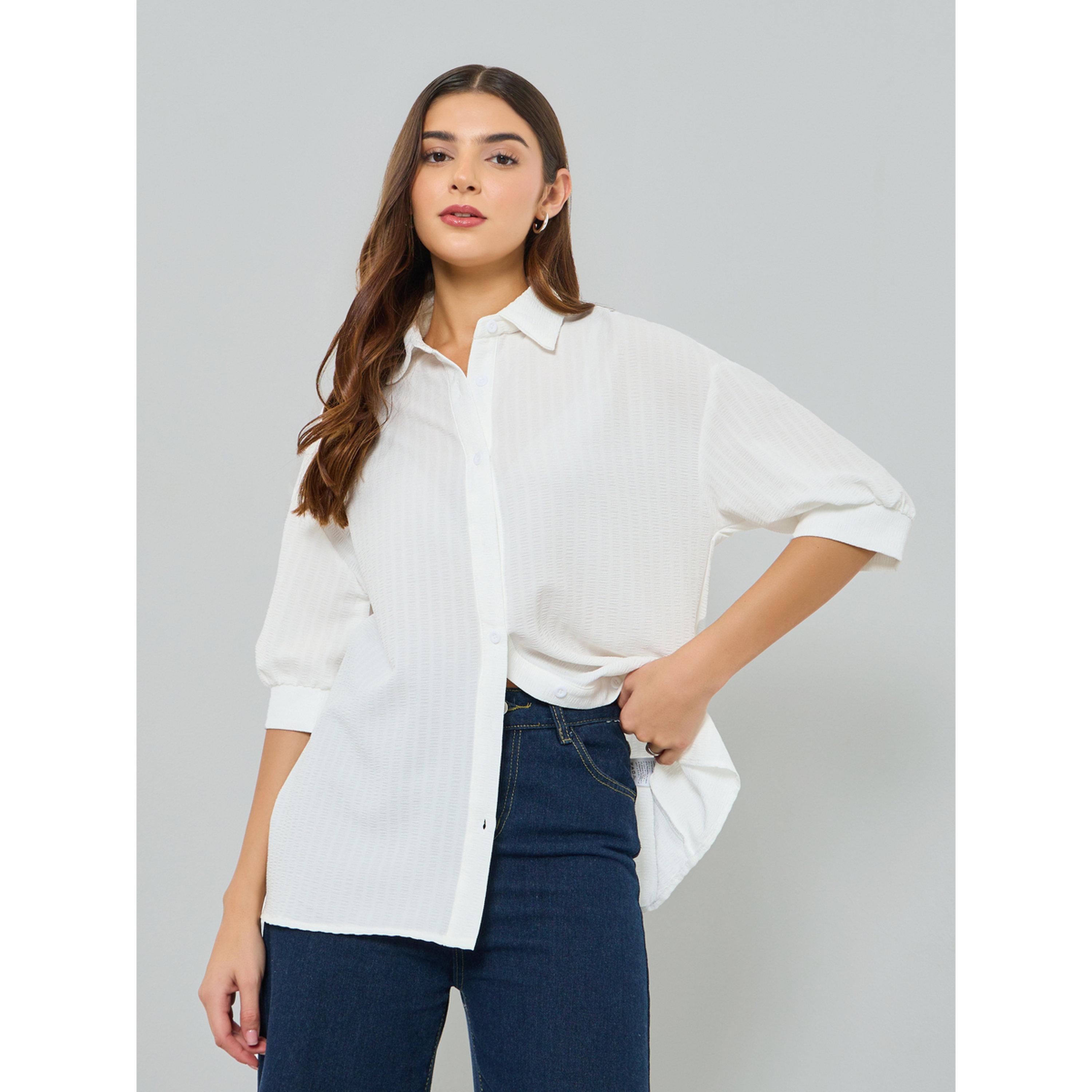 Take Two White Textured Long Sleeve Shirt-women-clothing-shirtsandblouses-shirts-image-1