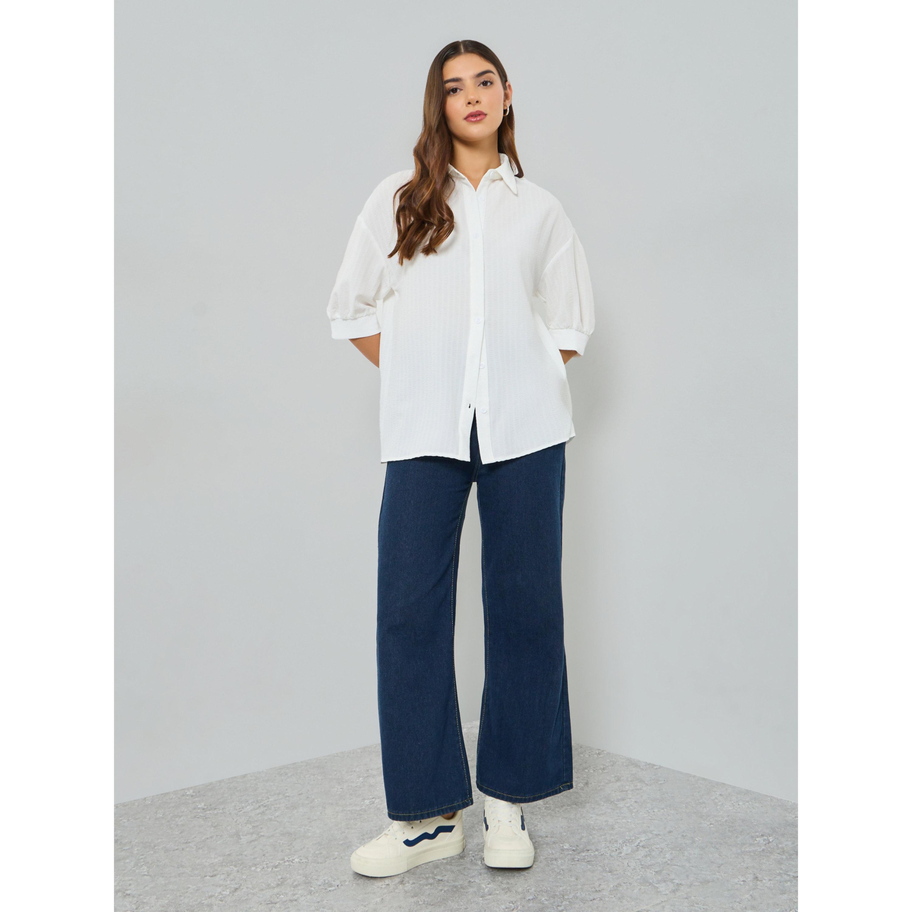 Take Two White Textured Long Sleeve Shirt-women-clothing-shirtsandblouses-shirts-image-2