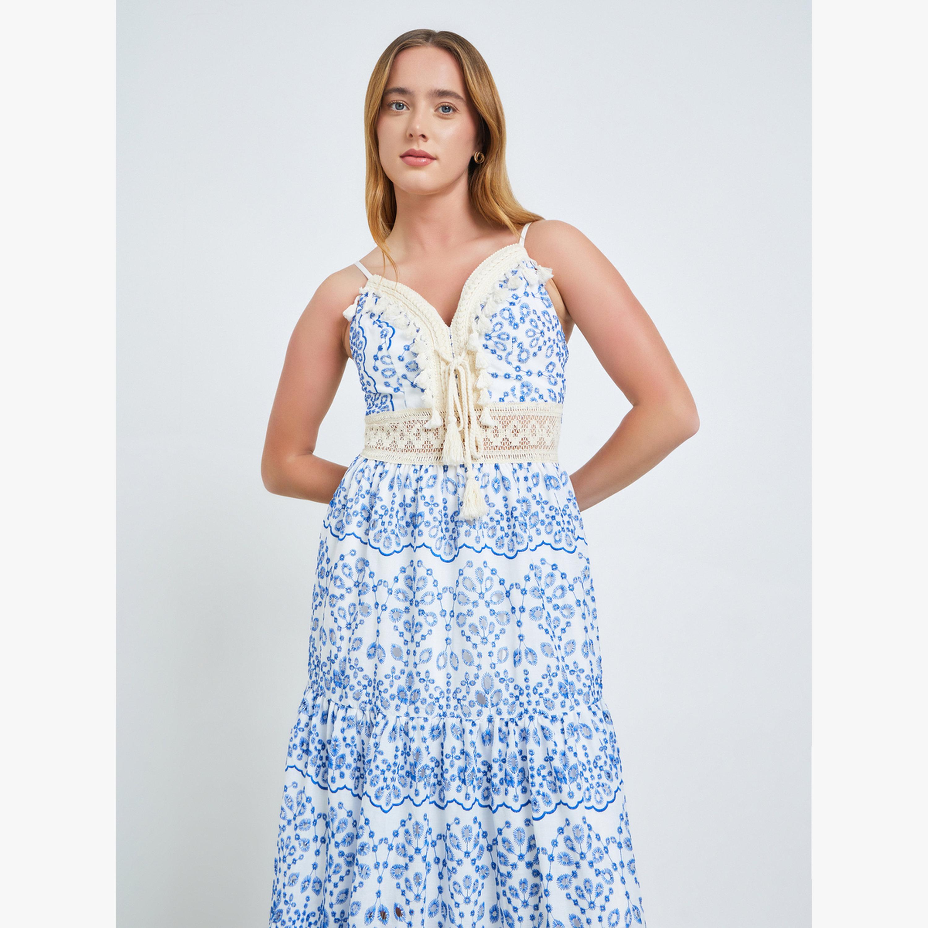 فستان طويل بحمالات وتفاصيل دانتيل وطبعة جرافيك-women-clothing-dresses-image-3