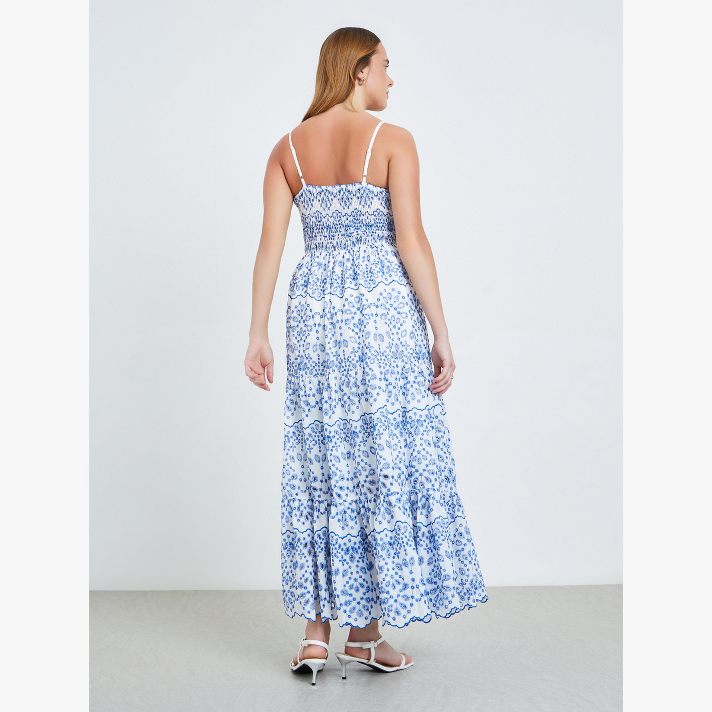 Take Two Blue Graphic Print Lace Detail Strappy Maxi Dress-women-clothing-dresses-image-4