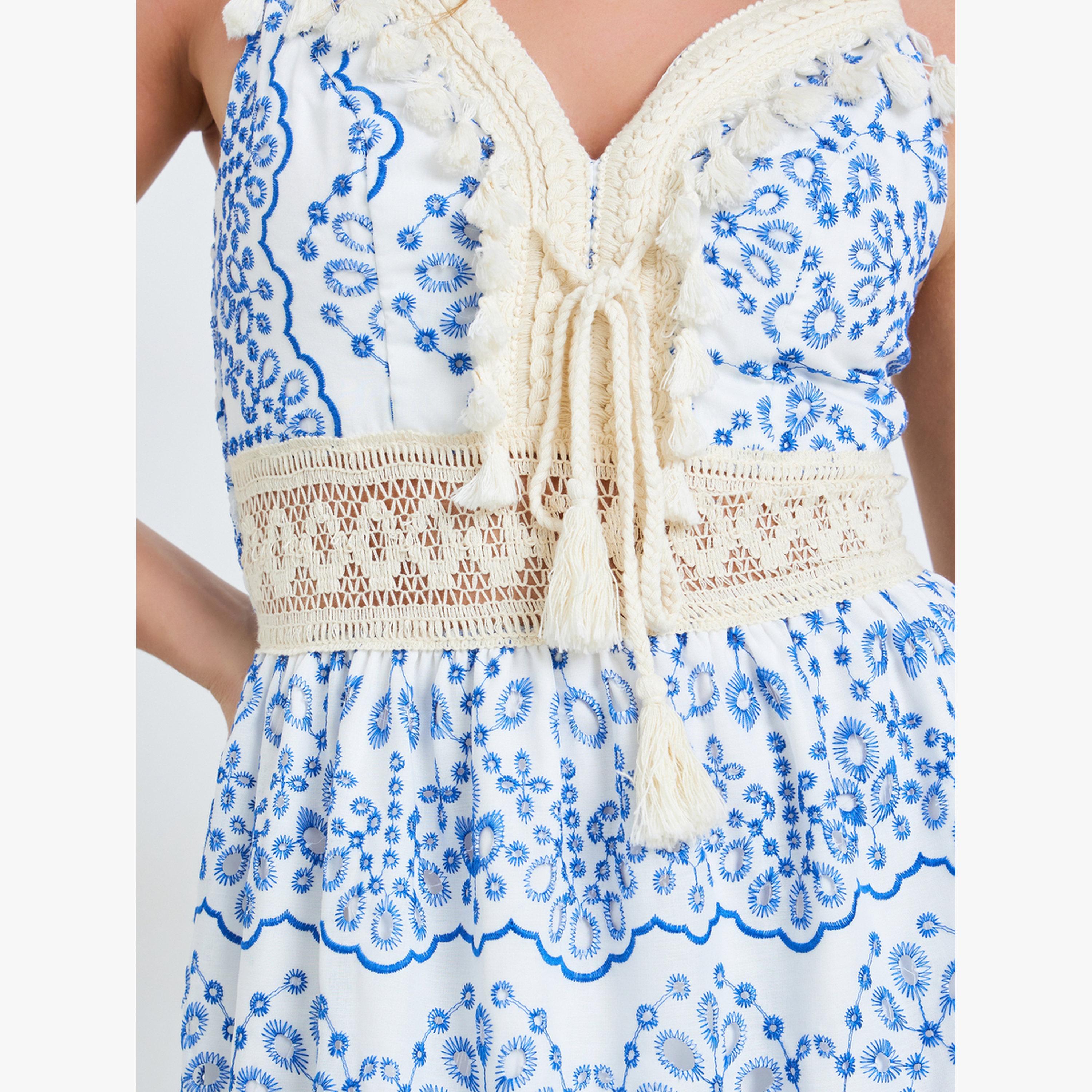 Take Two Blue Graphic Print Lace Detail Strappy Maxi Dress-women-clothing-dresses-image-5