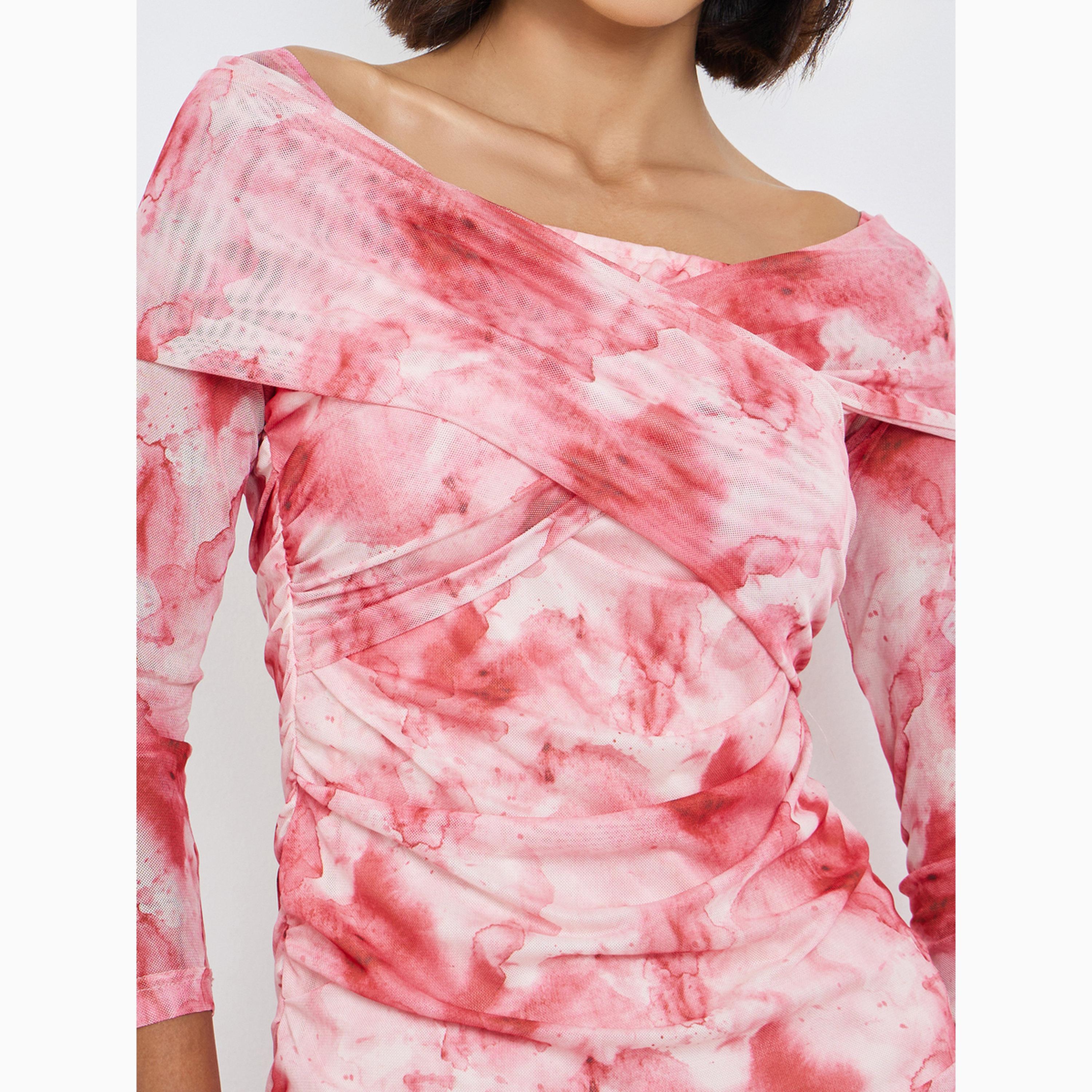 Styli Pink Floral Gathered Bodycon Midi Dress-women-clothing-dresses-image-5
