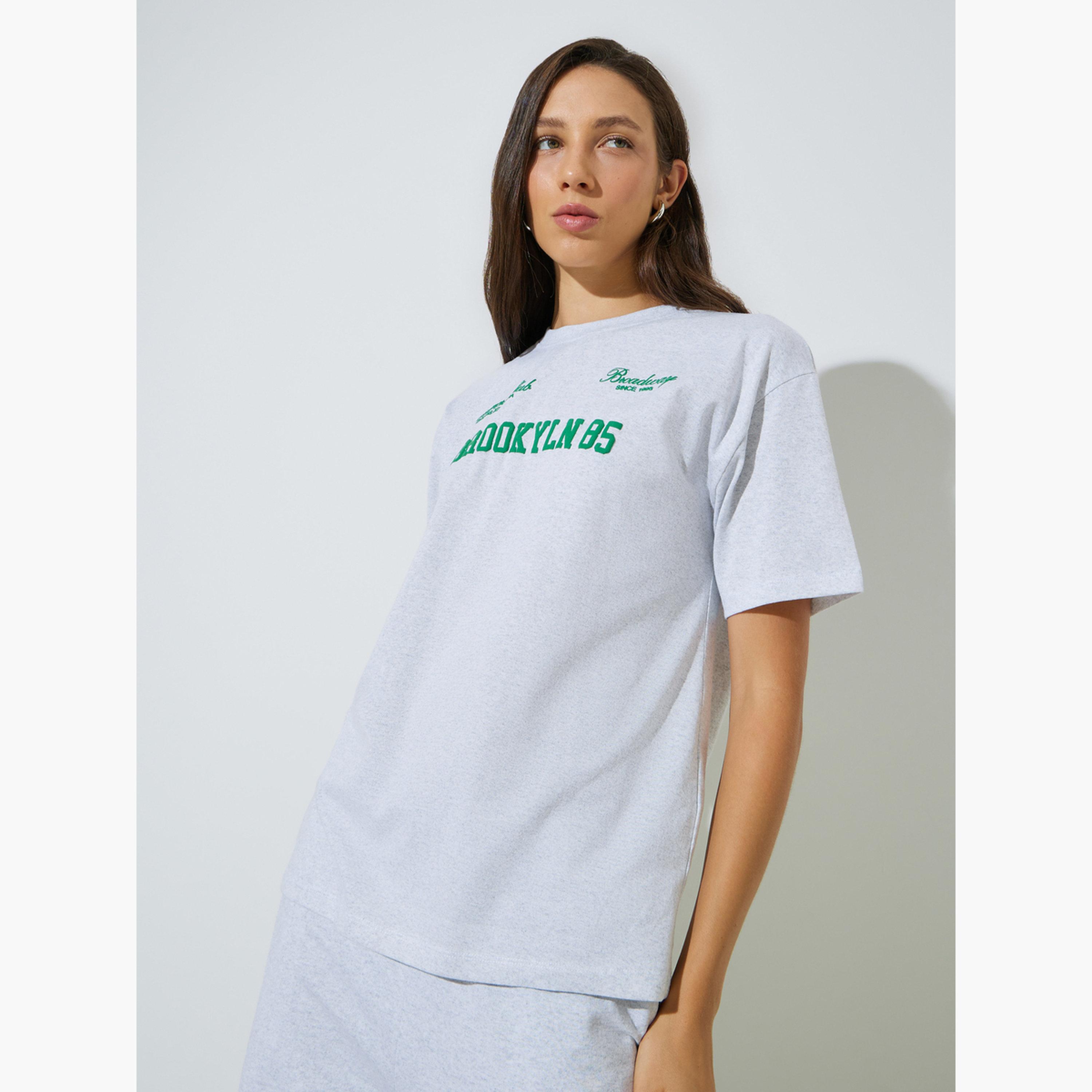 Styli Grey Puff Print Longline T-Shirt-women-clothing-tshirts-image-1