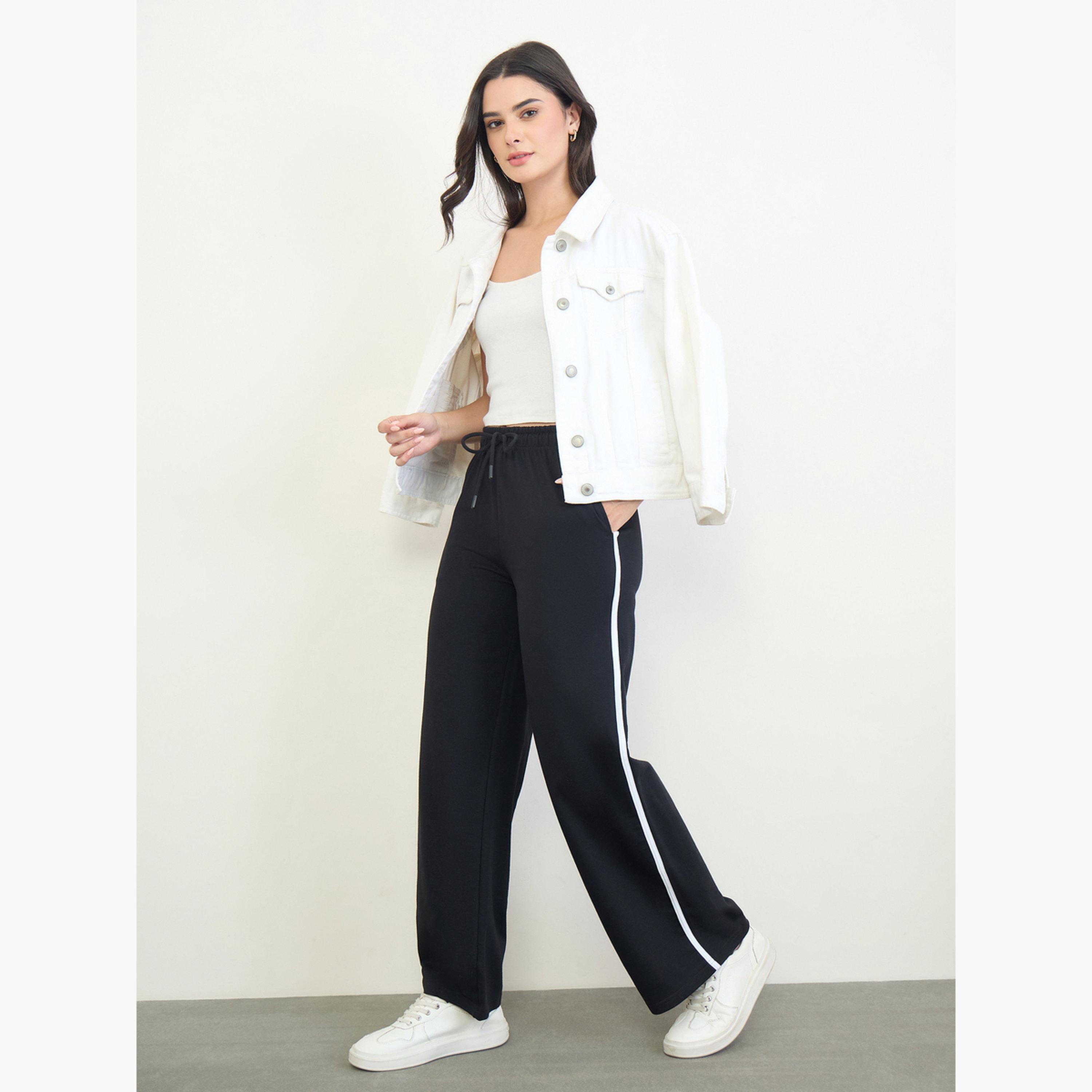 Styli Black Wide Leg Joggers with Side Tape Detail-women-clothing-bottoms-joggers-image-2