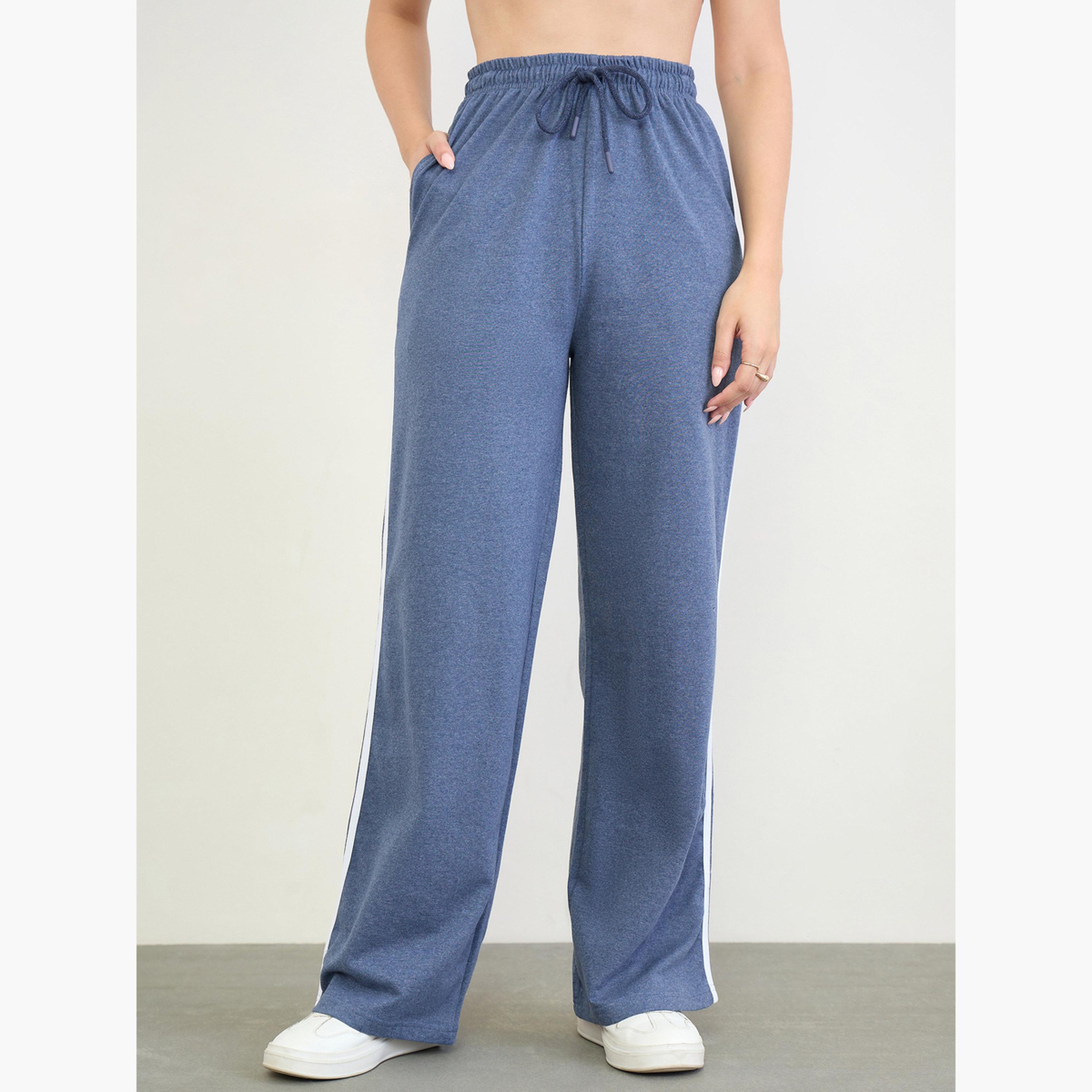 Styli Blue Striped Wide Leg Joggers-women-clothing-joggers-image-1