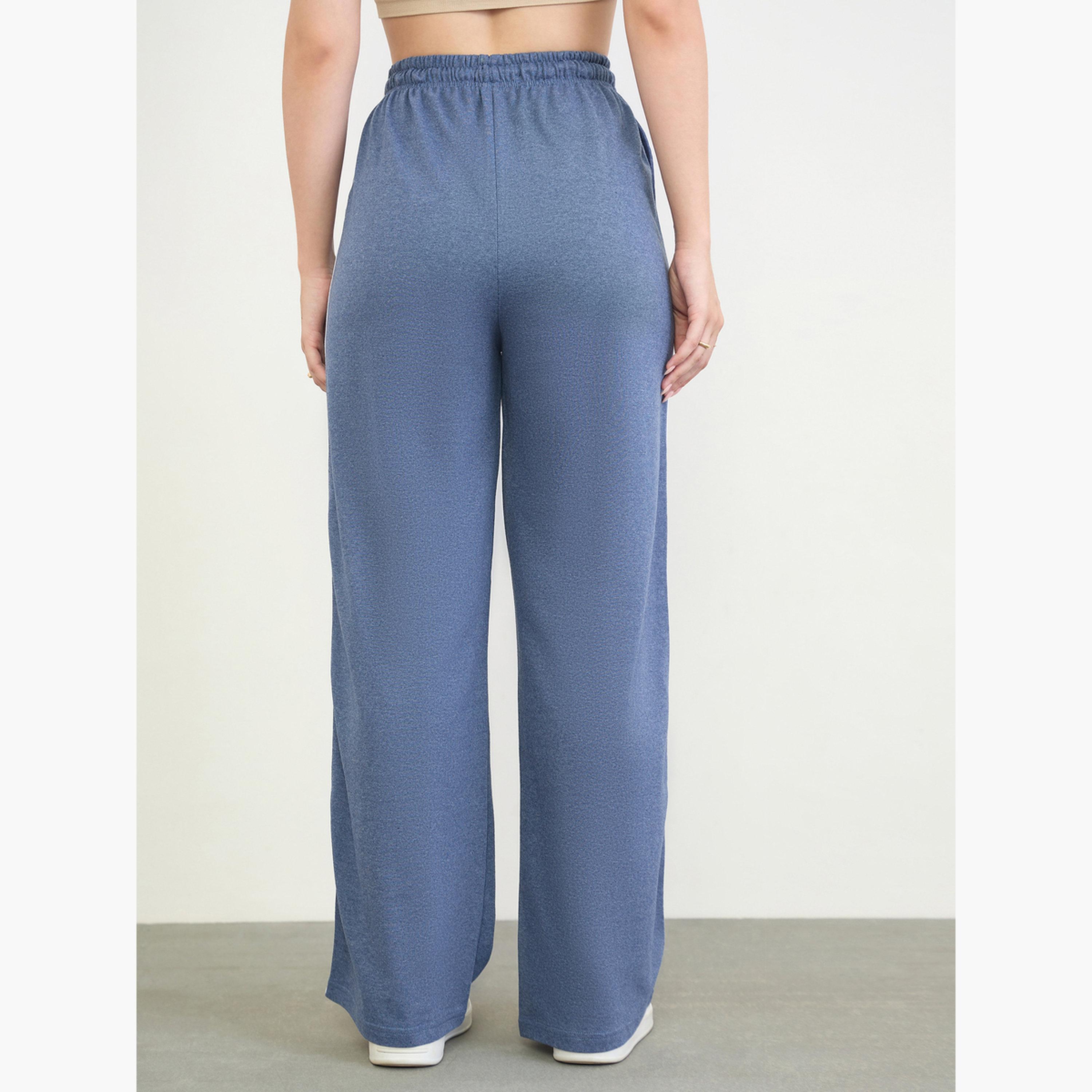 Styli Blue Striped Wide Leg Joggers-women-clothing-joggers-image-4