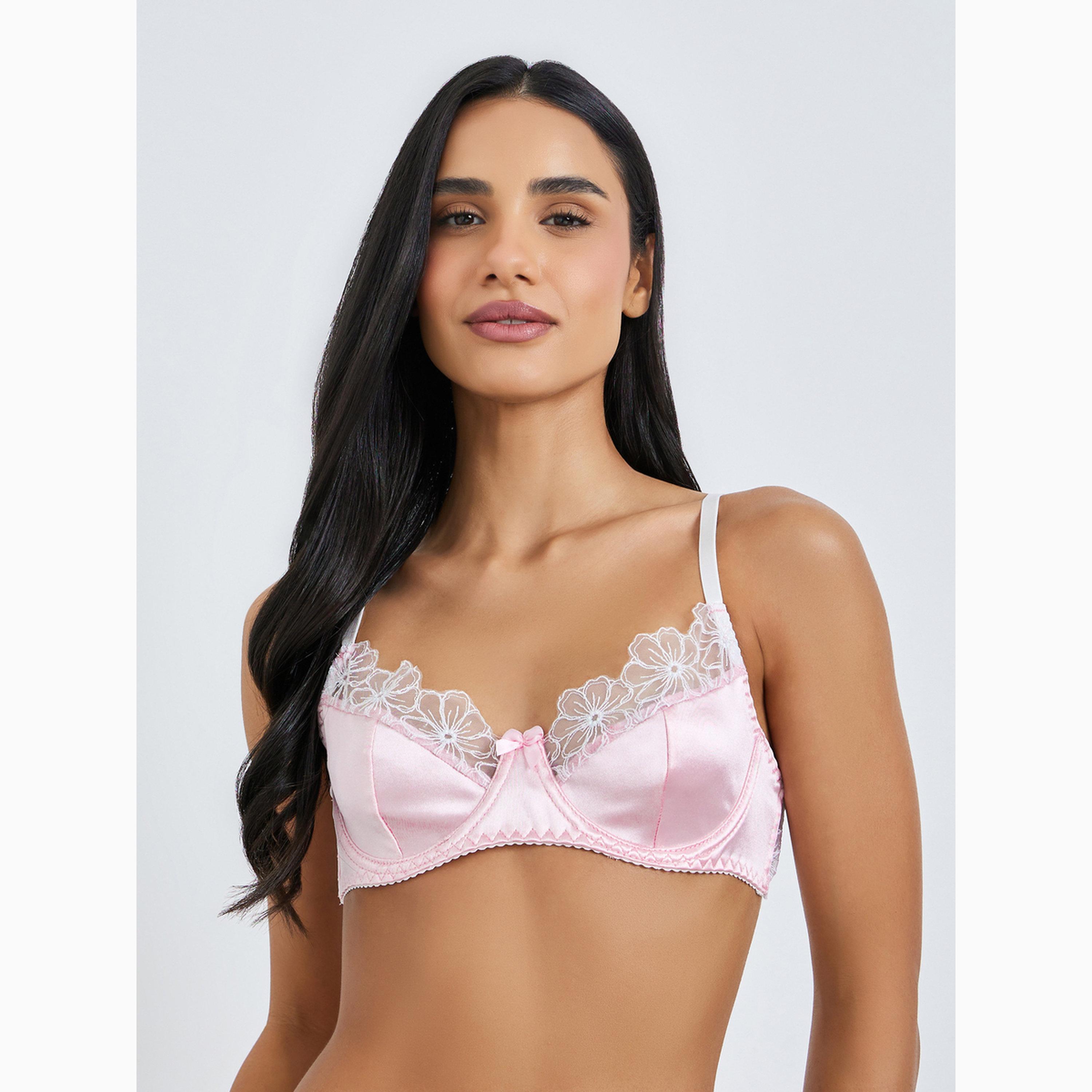 Styli Velvet Non-Padded Wired Balconette Bra and Briefs Set with Floral Lace Edge-women-clothing-lingerie-lingeriesets-image-2