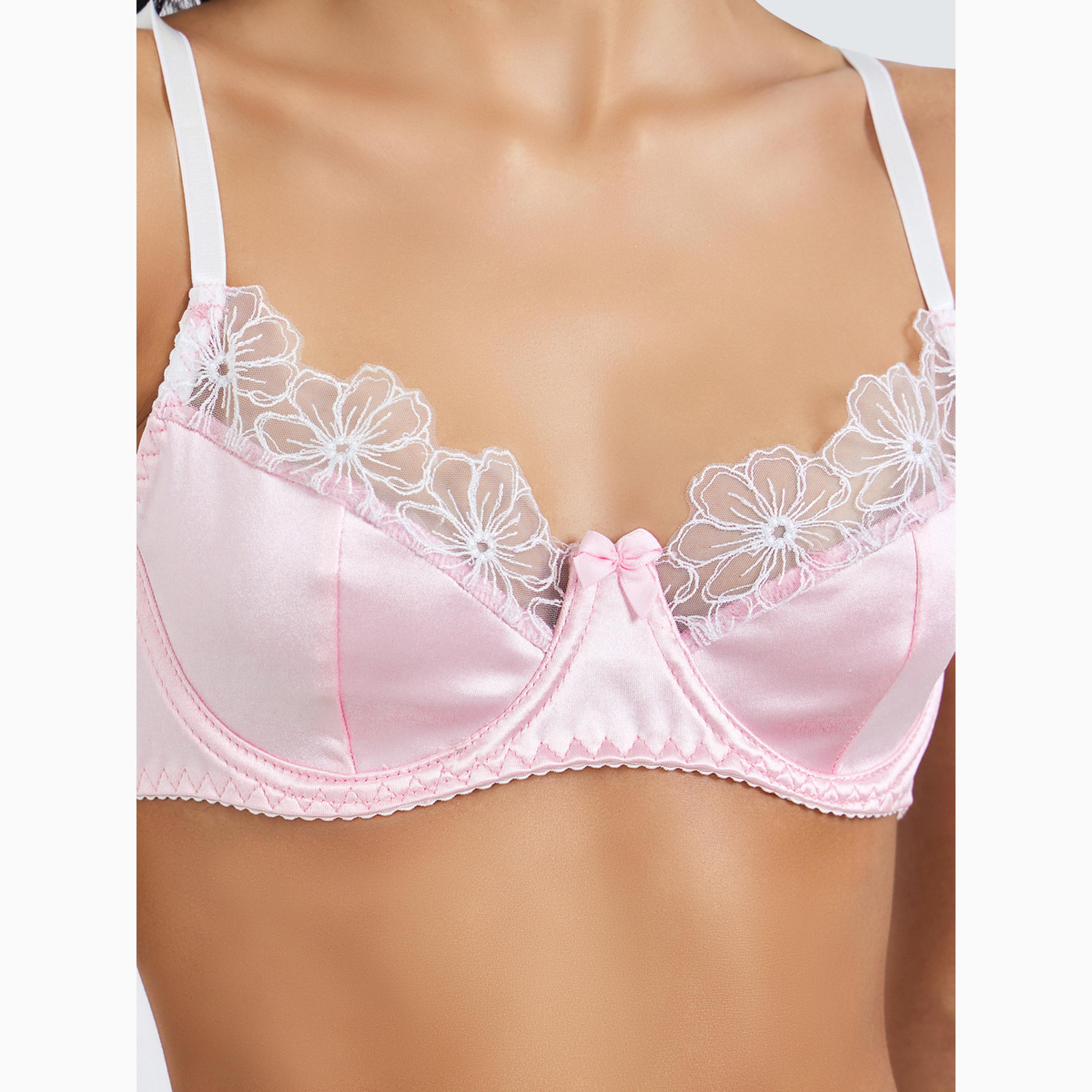 Styli Velvet Non-Padded Wired Balconette Bra and Briefs Set with Floral Lace Edge-women-clothing-lingerie-lingeriesets-image-3