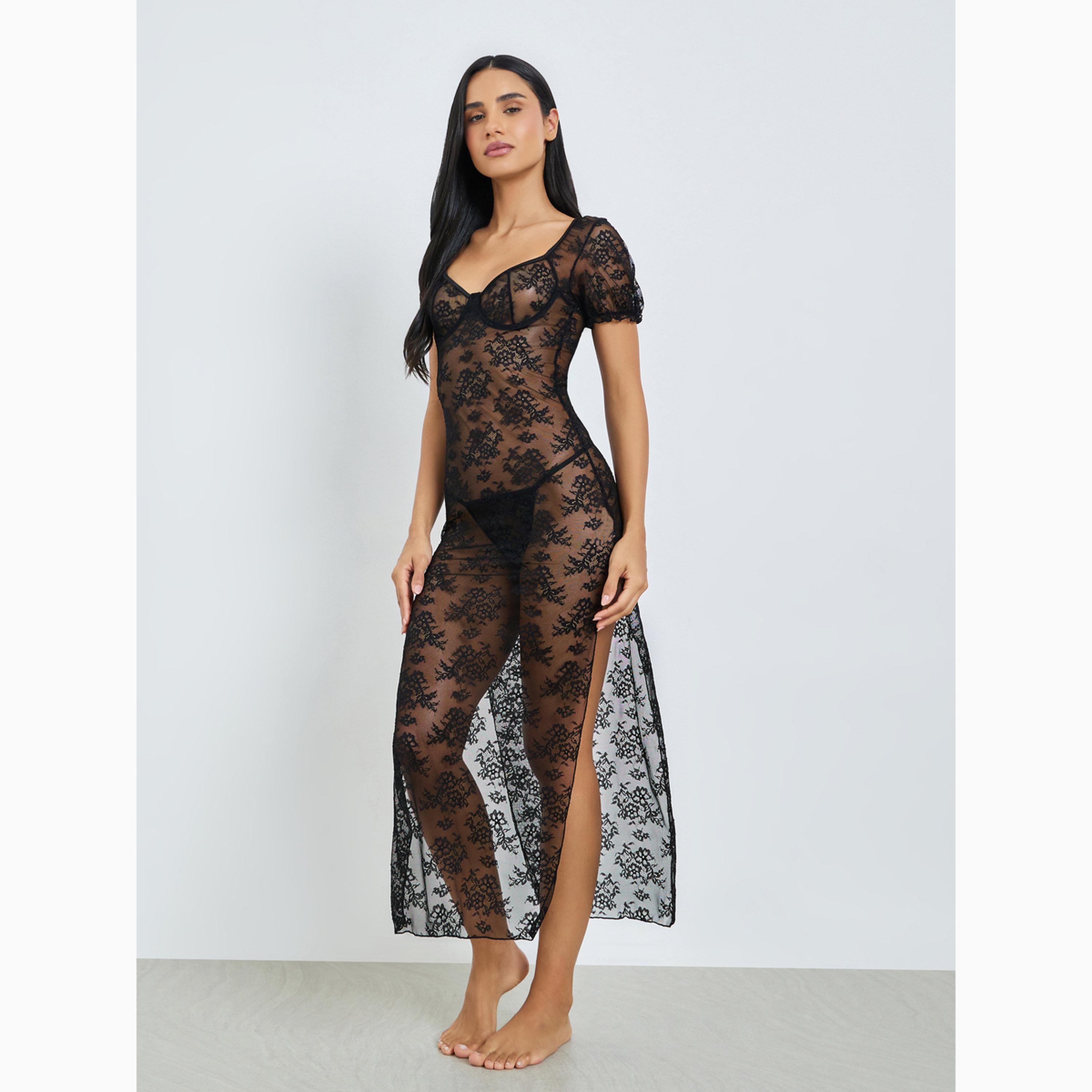 Styli Floral Lace Underwired Short Sleeves Slip with Briefs-women-clothing-lingerie-lingeriesets-image-1