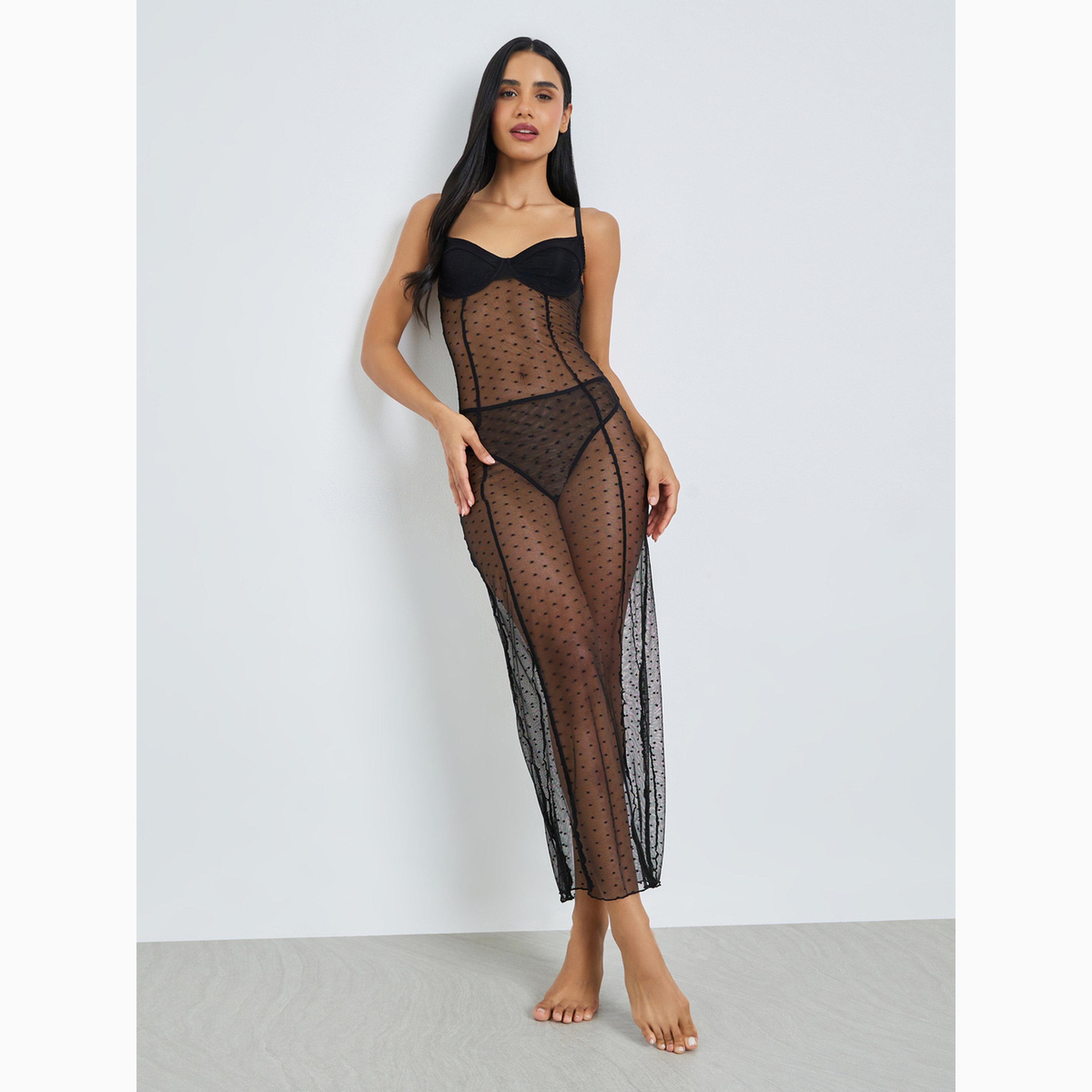 Styli Swiss Dot Padded Wired Slip With Breifs-women-clothing-lingerie-lingeriesets-image-1