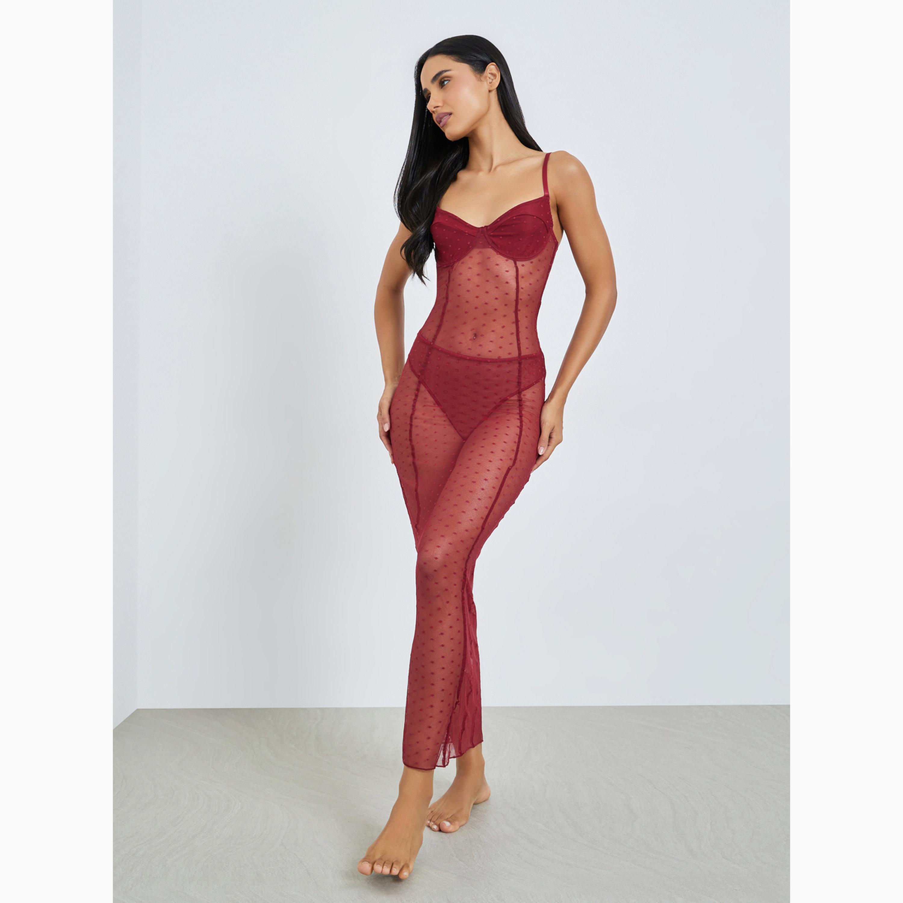 Styli Swiss Dot Padded Wired Slip With Breifs-women-clothing-lingerie-lingeriesets-image-1