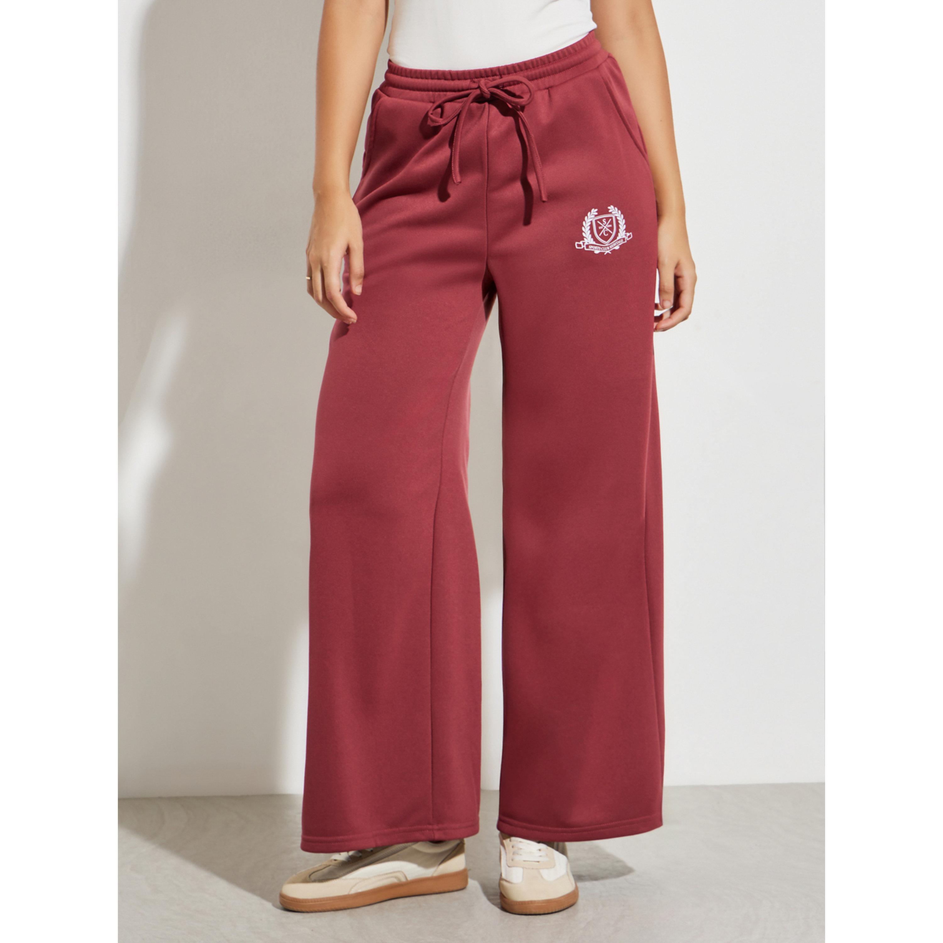 Styli Burgundy Wide Leg Joggers with Side Pocket-women-clothing-bottoms-joggers-image-1