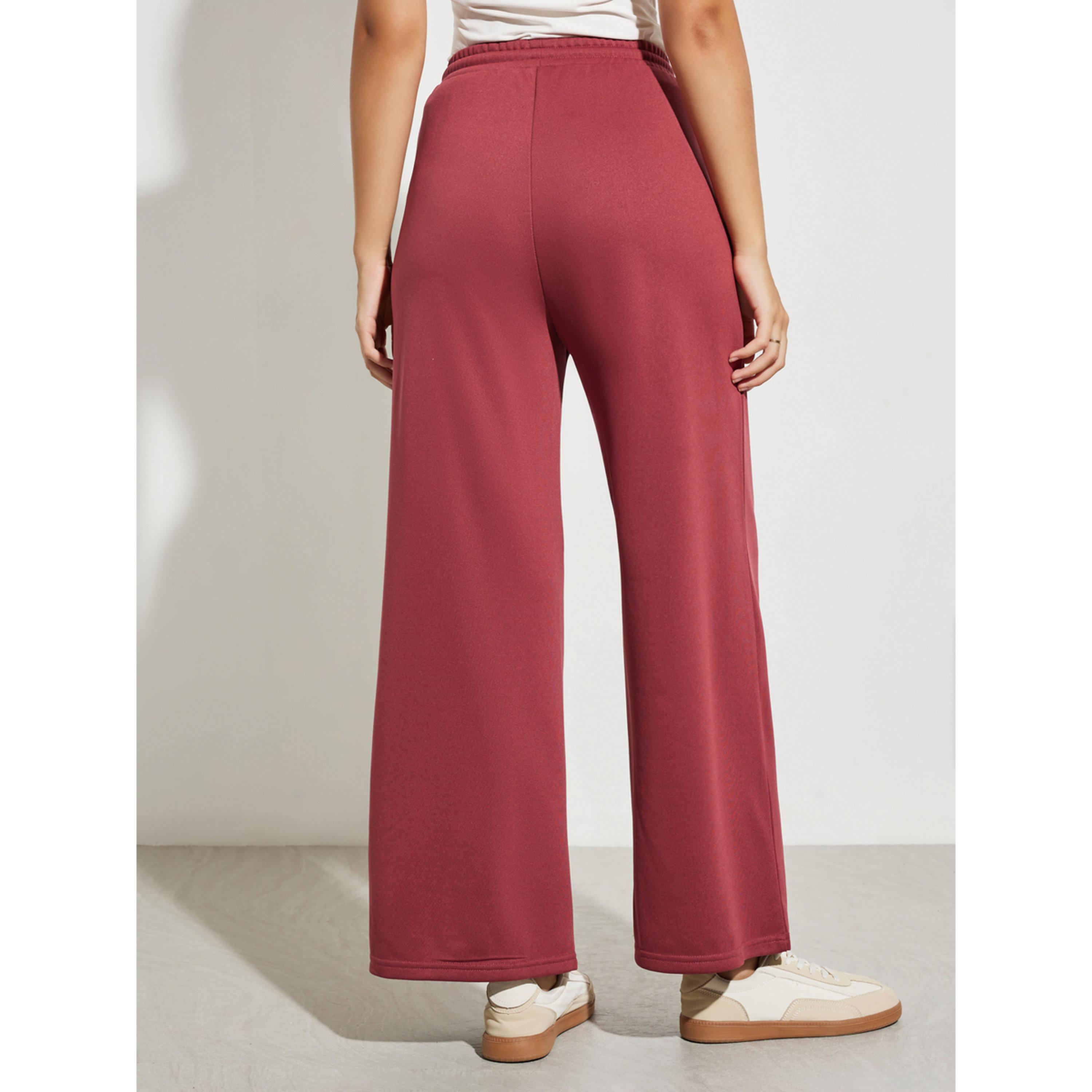 ستايلي - بنطال رياضي واسع الساقين بلون عنابي مع جيب جانبي-women-clothing-bottoms-joggers-image-5