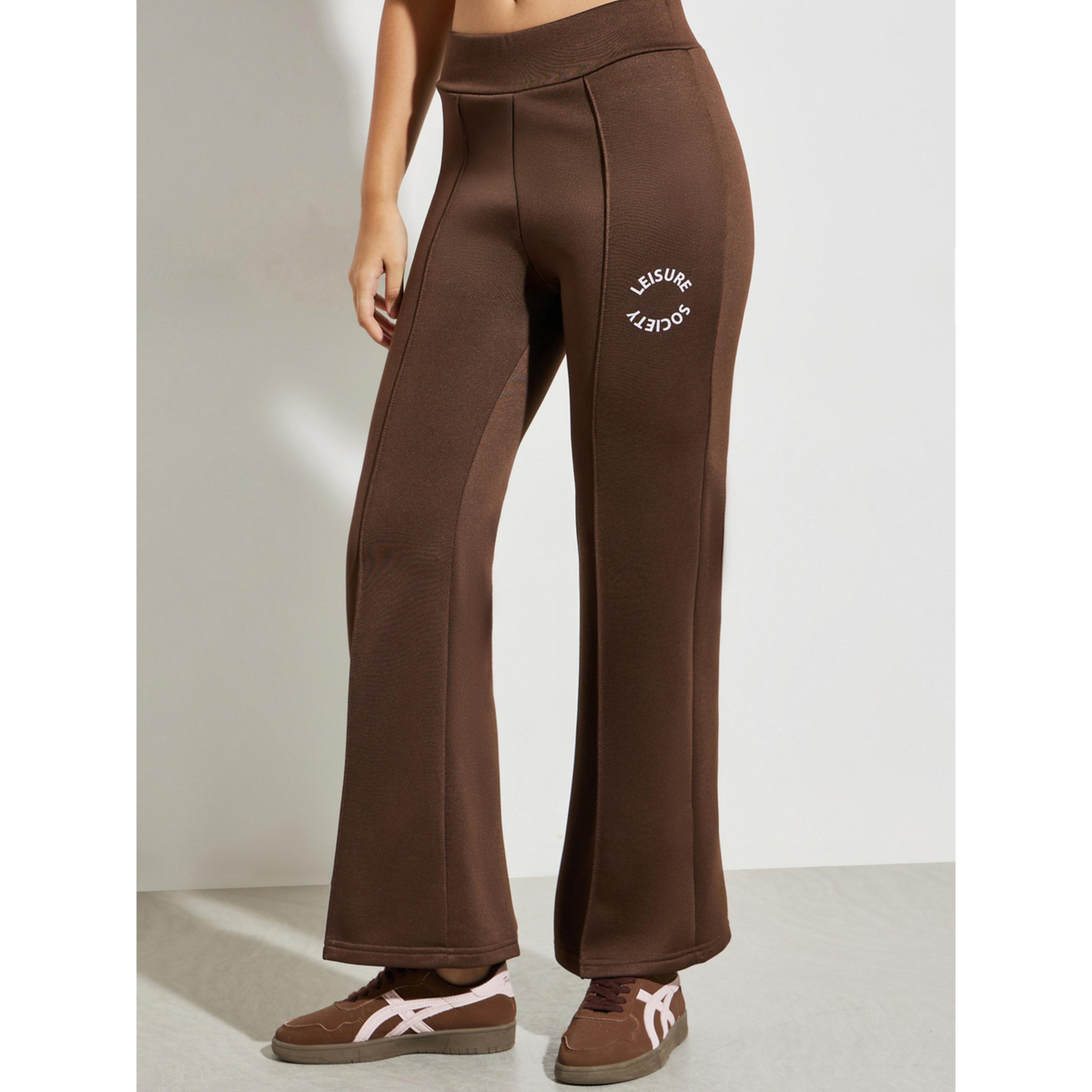 Styli Brown Printed Wide Leg Pintuck Joggers-women-clothing-bottoms-joggers-image-1