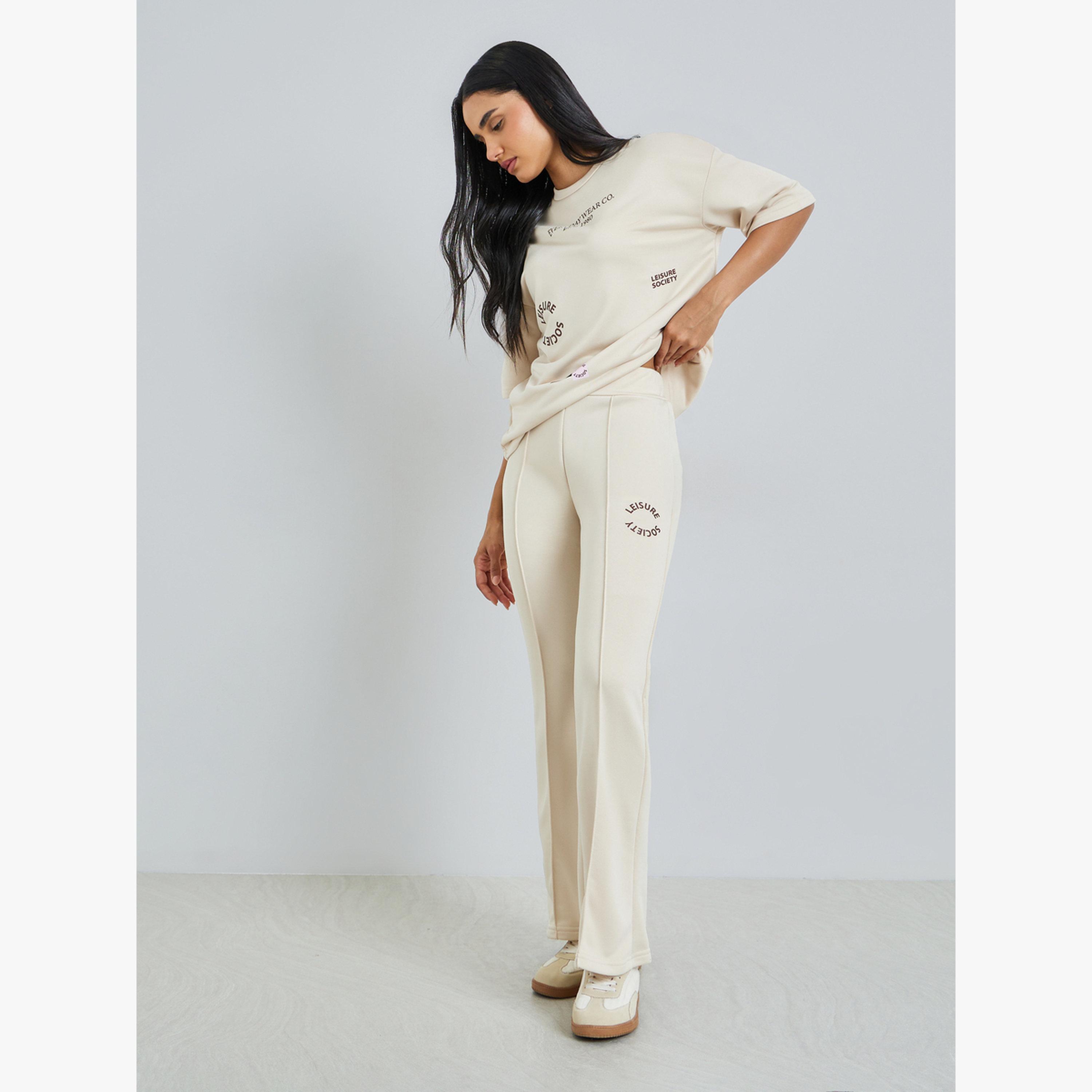 Styli Cream Printed Wide Leg Pintuck Joggers-women-clothing-bottoms-joggers-image-2