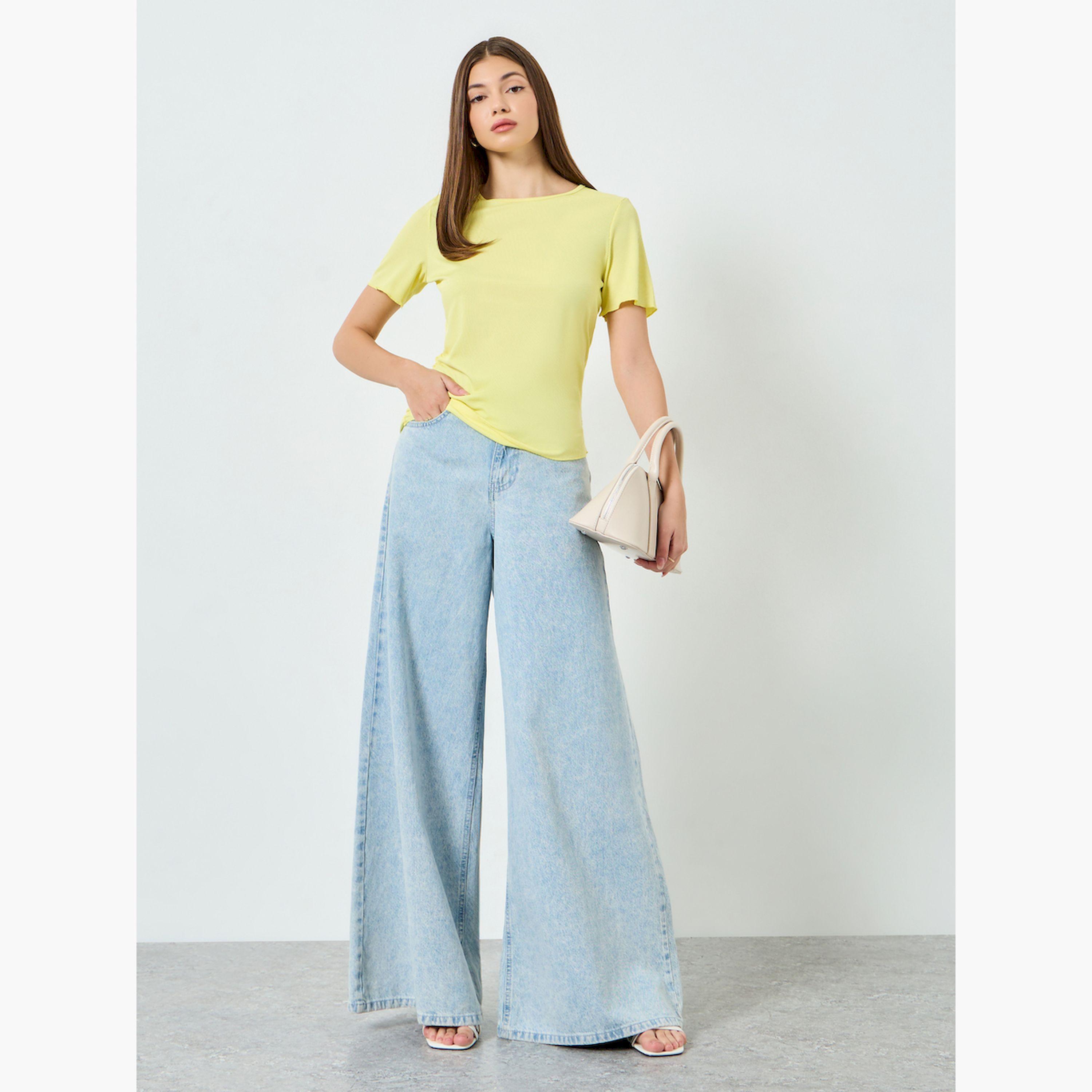 Styli Yellow Ribbed Ruched T-Shirt-women-clothing-tshirts-image-2