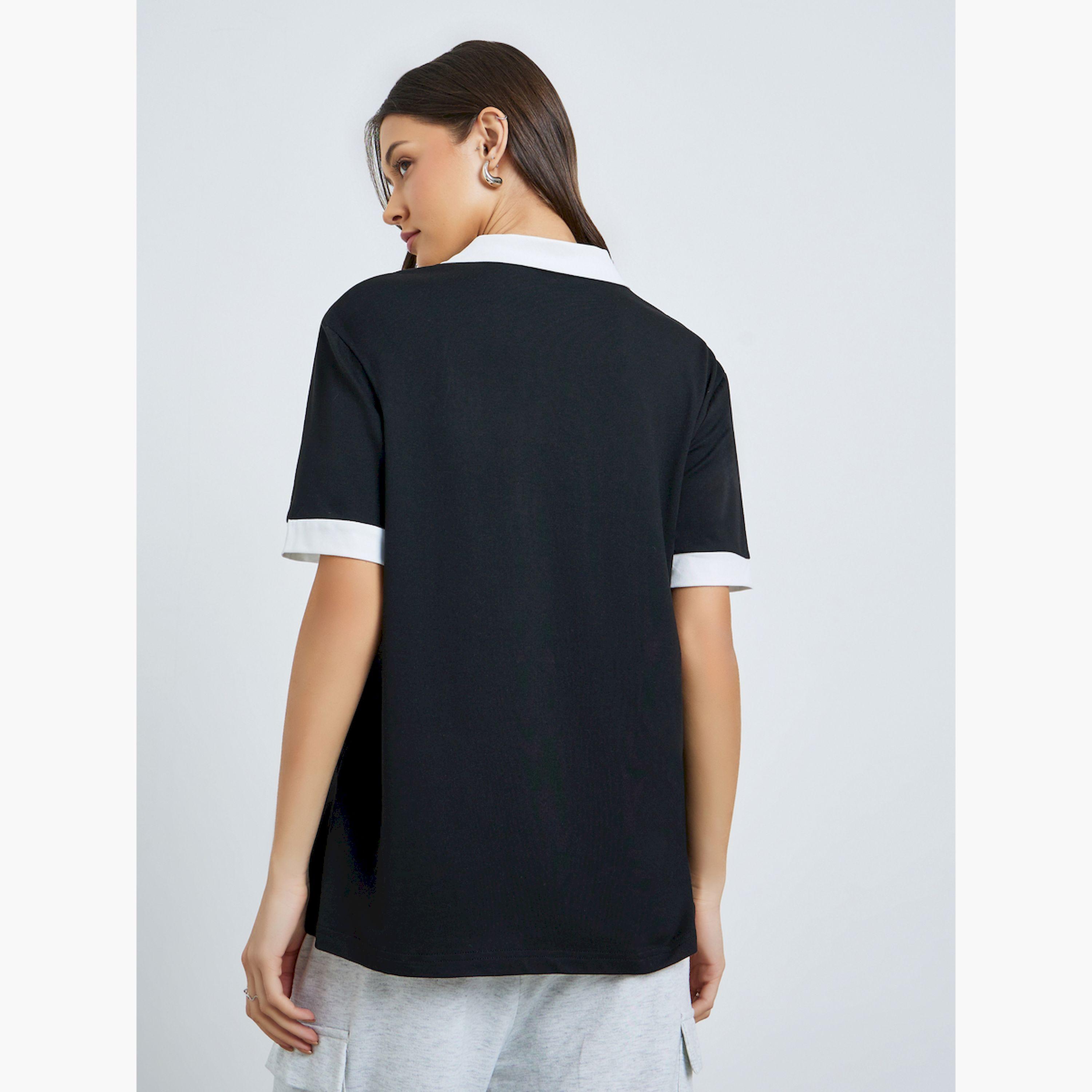 Styli Black Graphic Oversized Polo T-Shirt-women-clothing-tshirts-image-4