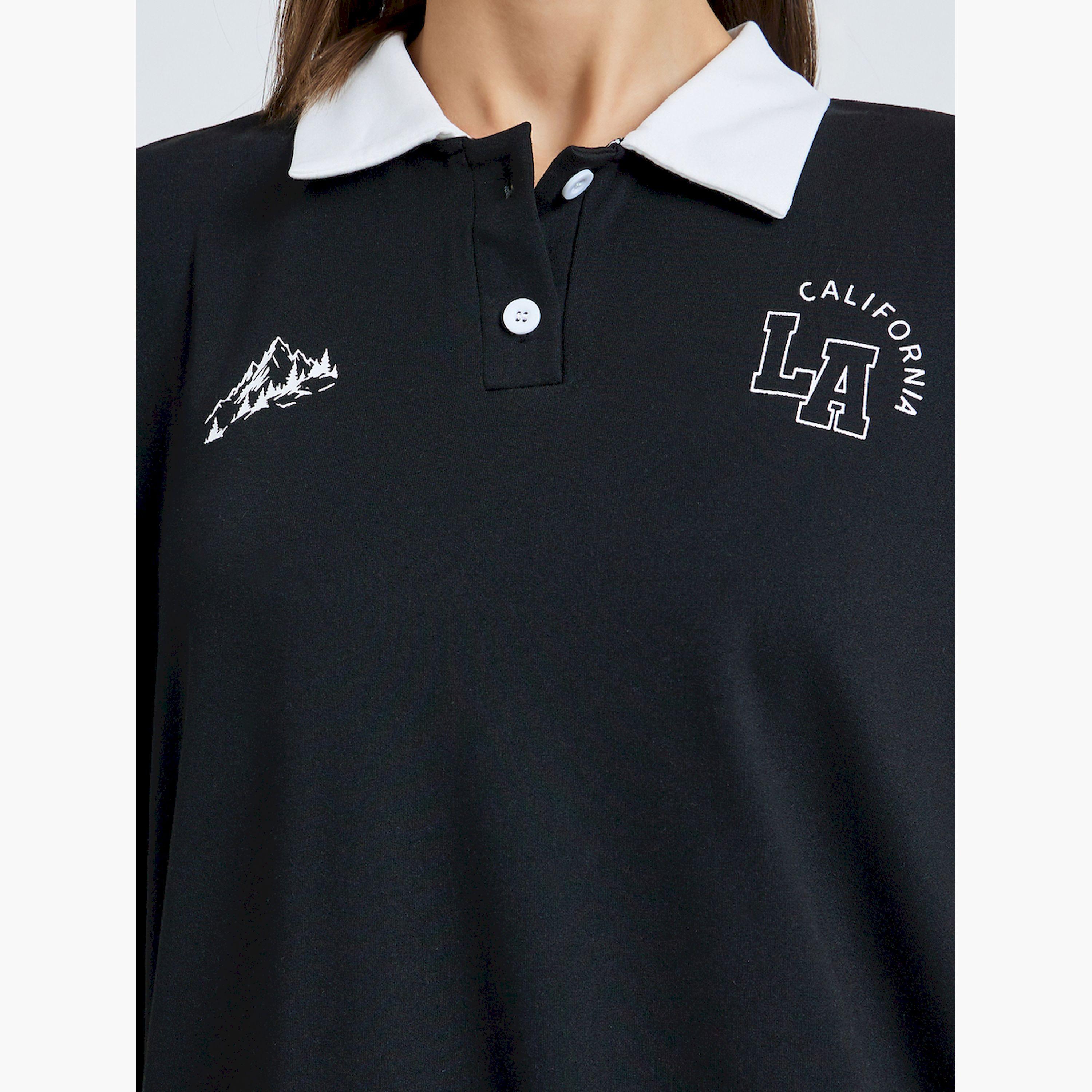 Styli Black Graphic Oversized Polo T-Shirt-women-clothing-tshirts-image-5
