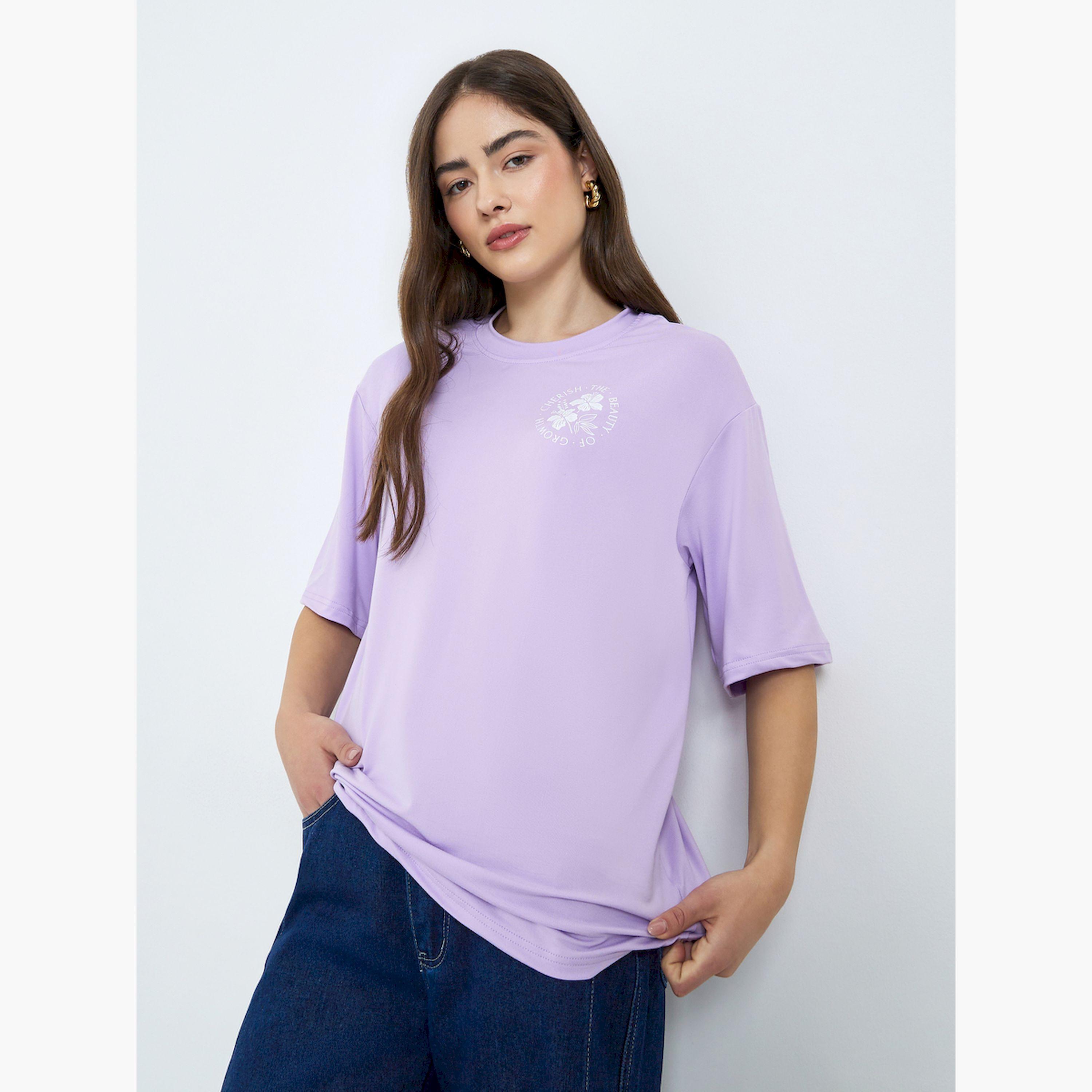 Styli Purple Graphic Floral Oversized T-Shirt-women-clothing-tshirts-image-1