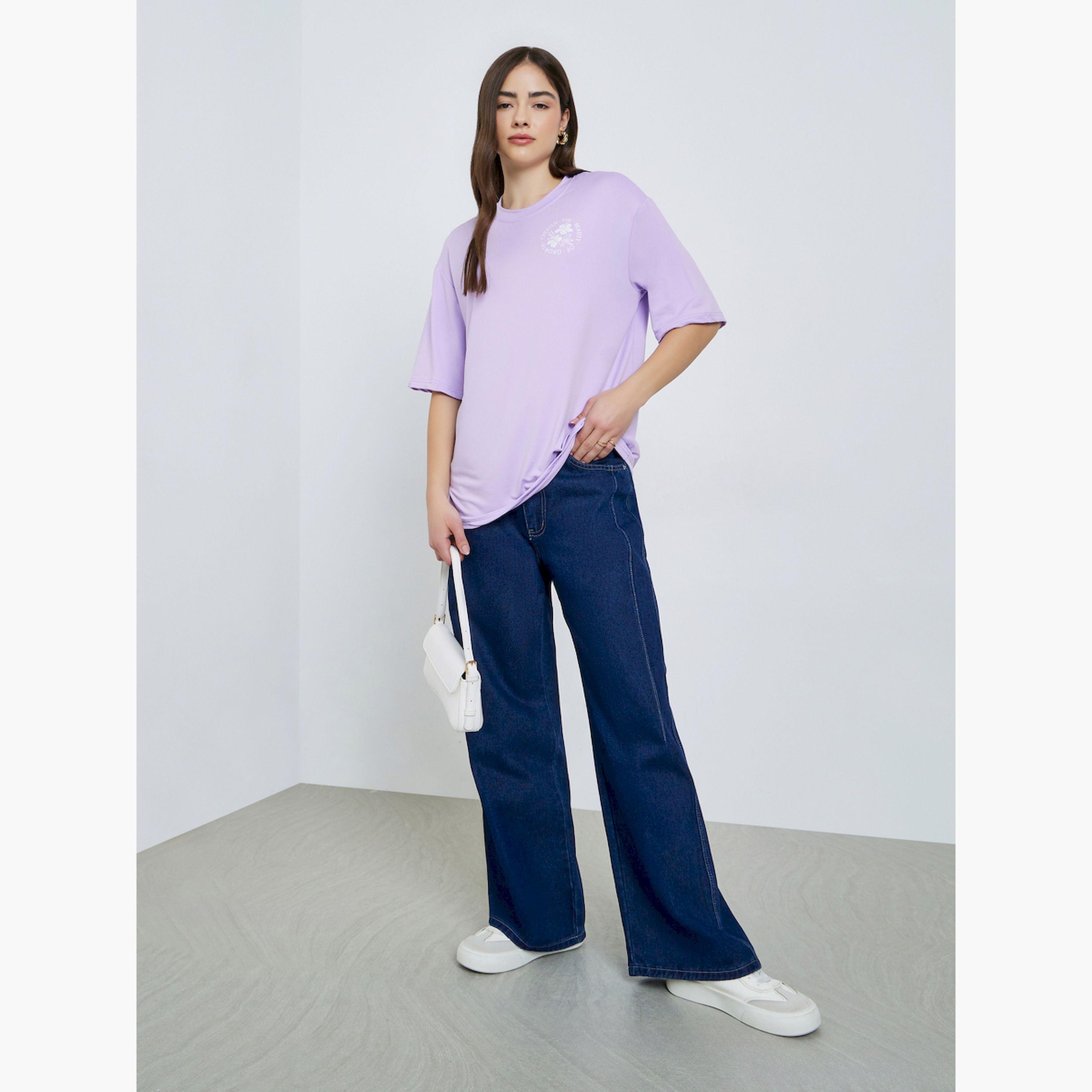 تيشيرت واسع بطبعة زهور جرافيك-women-clothing-tshirts-image-2