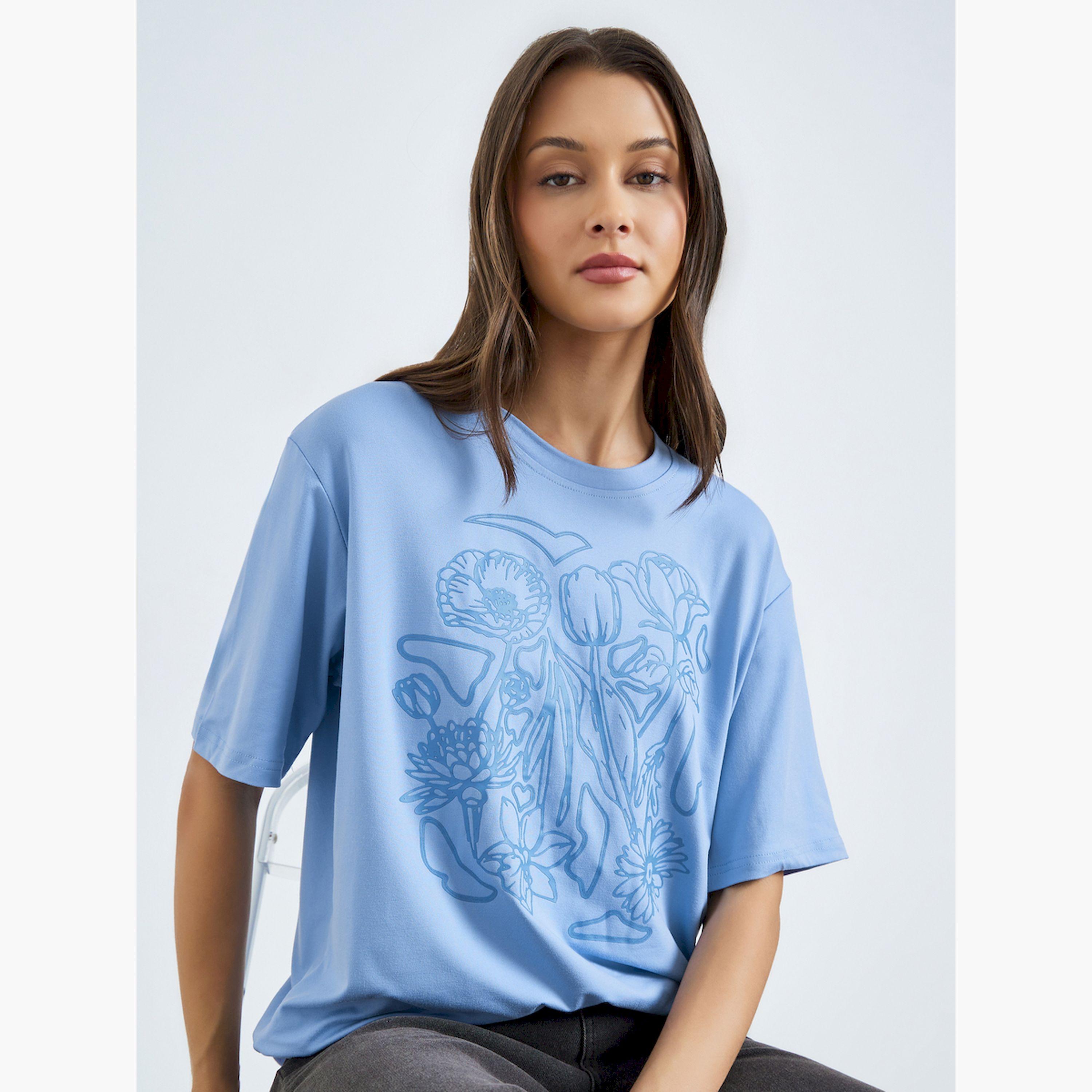 تيشيرت واسع بطبعة زهور جرافيك-women-clothing-tshirts-image-3
