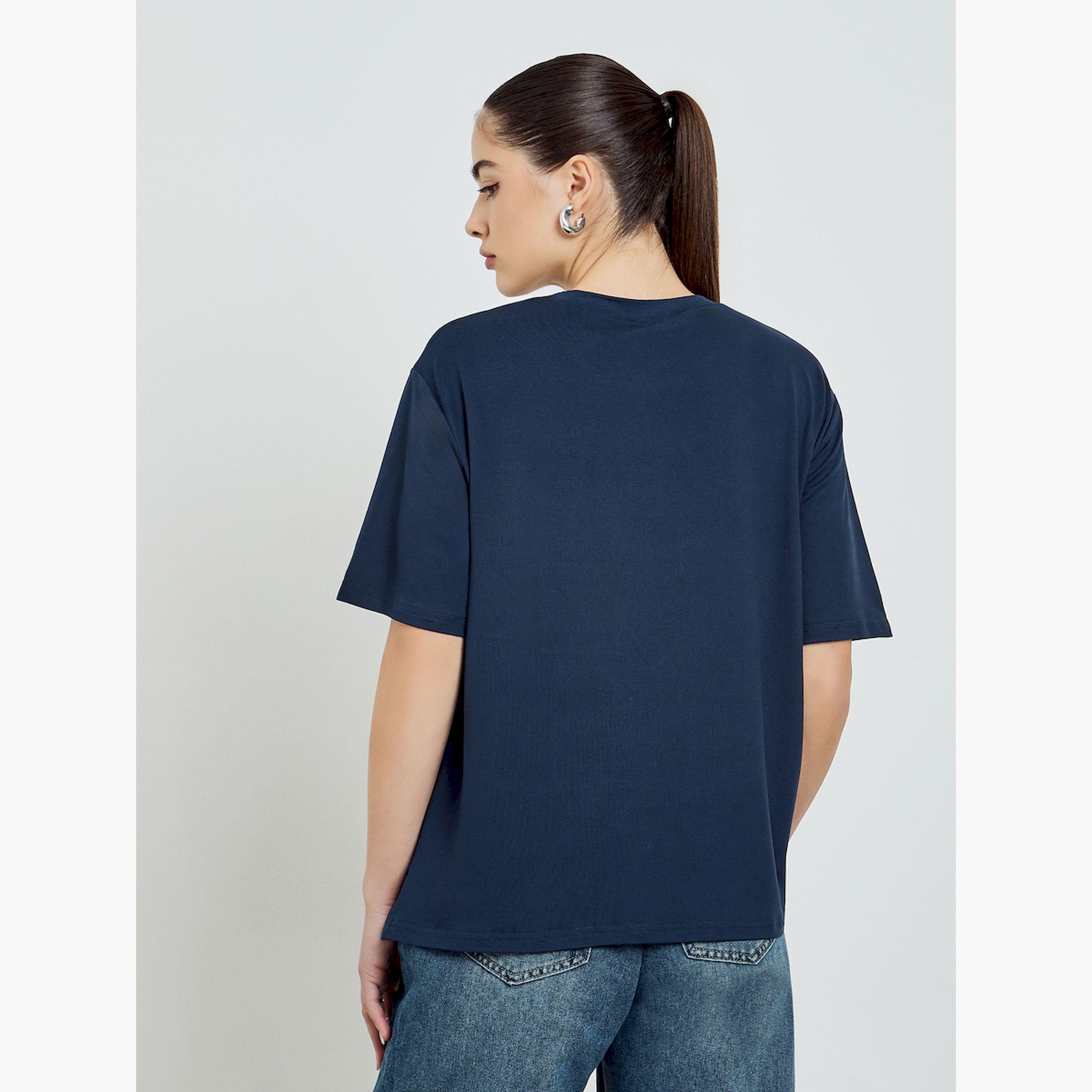 Styli Navy Blue Graphic Floral Oversized T-Shirt-women-clothing-tshirts-image-3
