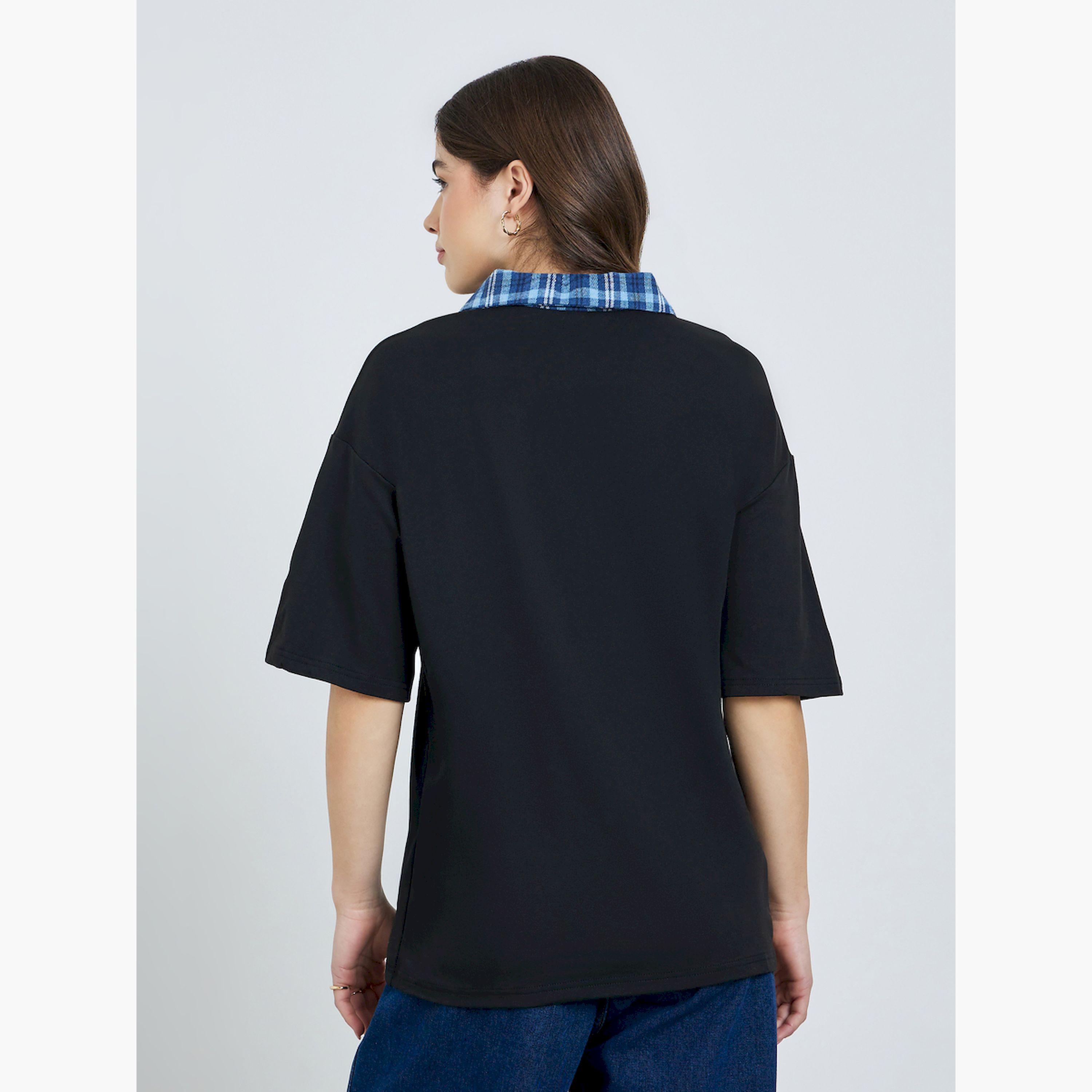 تيشيرت واسع بياقة بولو وطبعة كتابة-women-clothing-tshirts-image-4