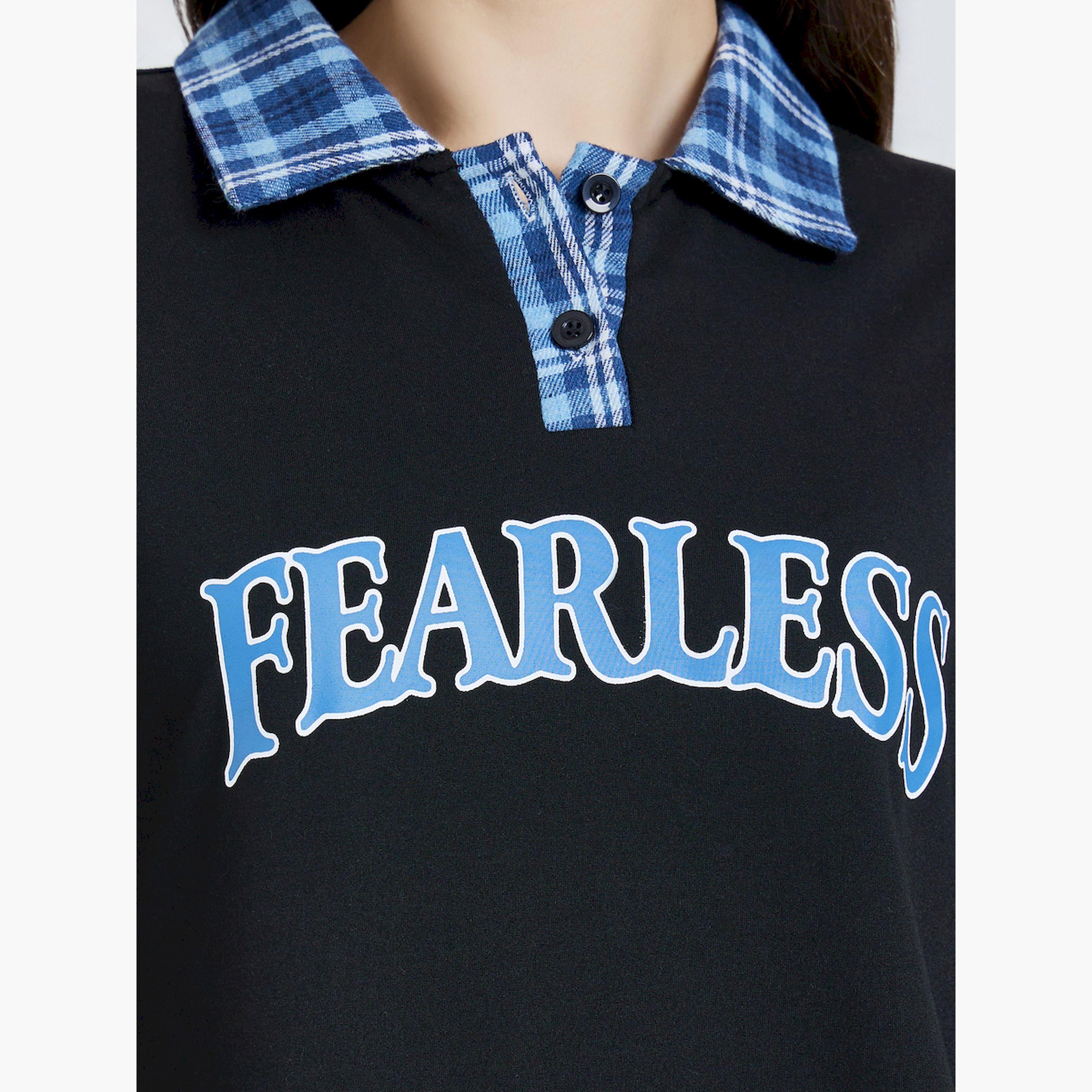 Styli Black Oversized Slogan Print Polo T-Shirt-women-clothing-tshirts-image-5