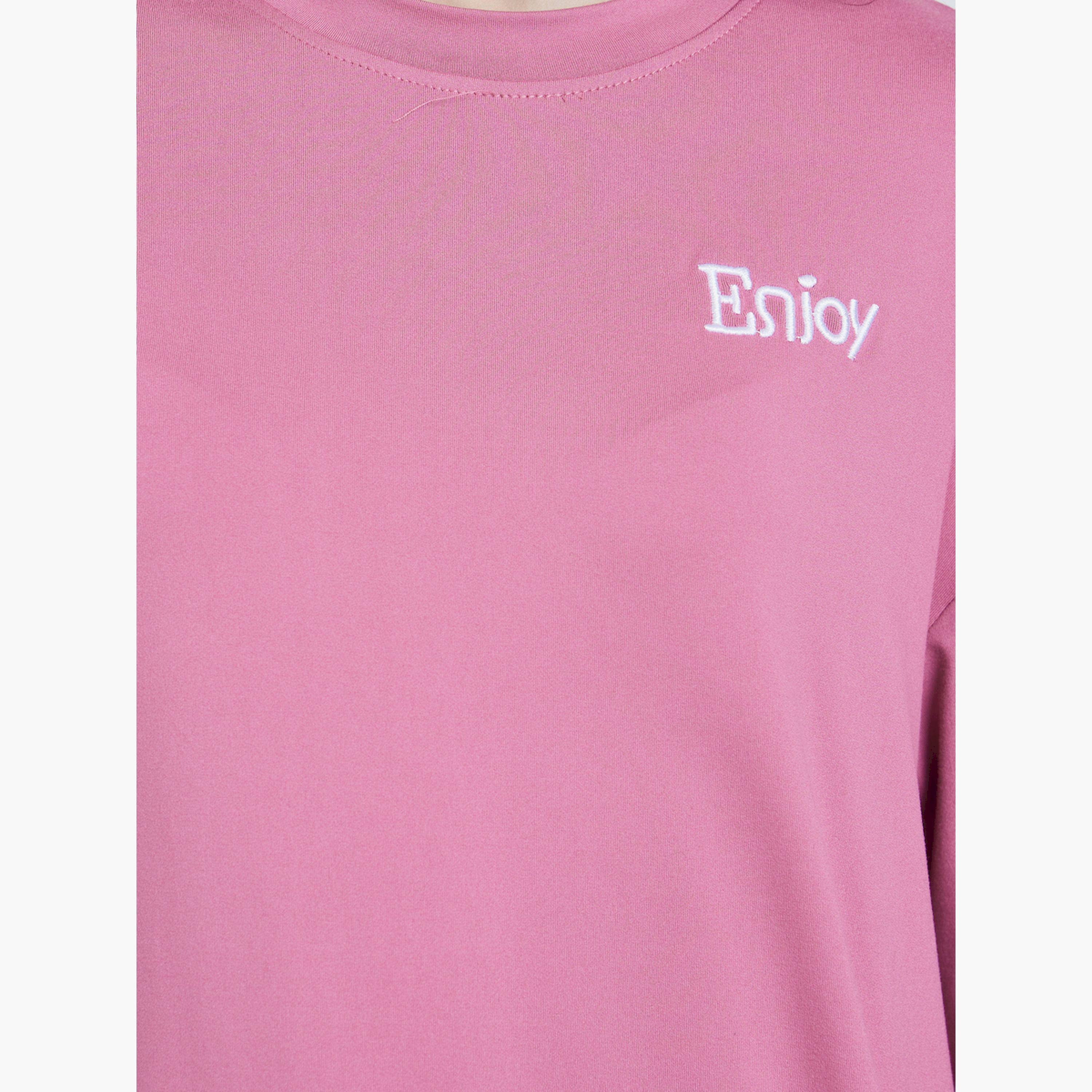 Styli Pink Embroidered Slogan Oversized T-Shirt-women-clothing-tshirts-image-5