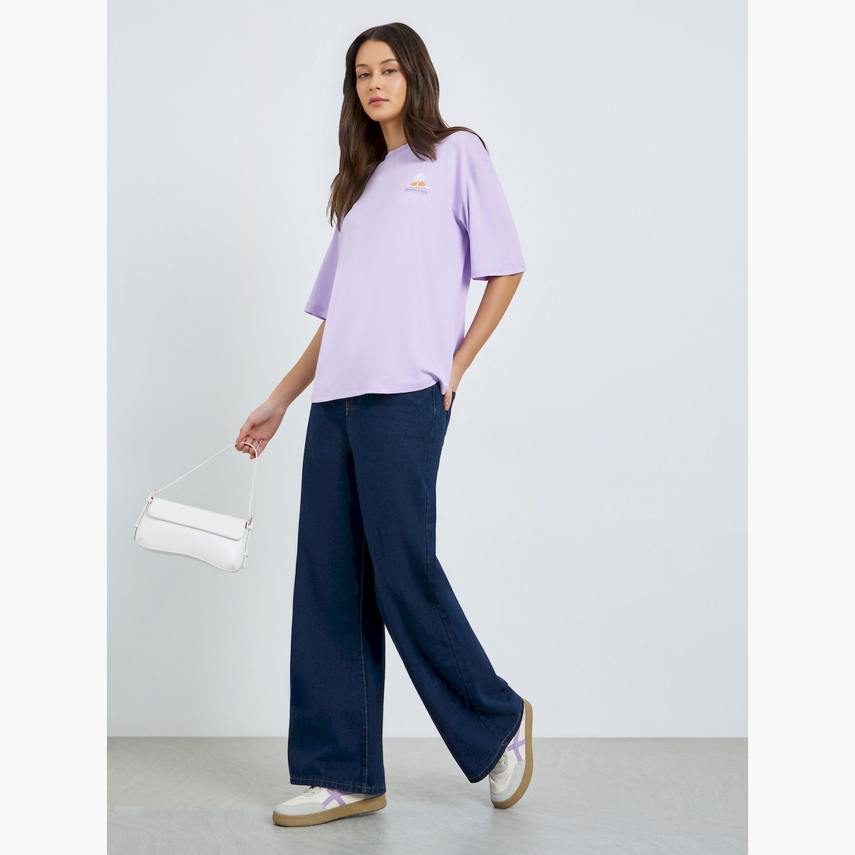 Styli Purple Graphic Print Oversized T-Shirt-women-clothing-tshirts-image-2