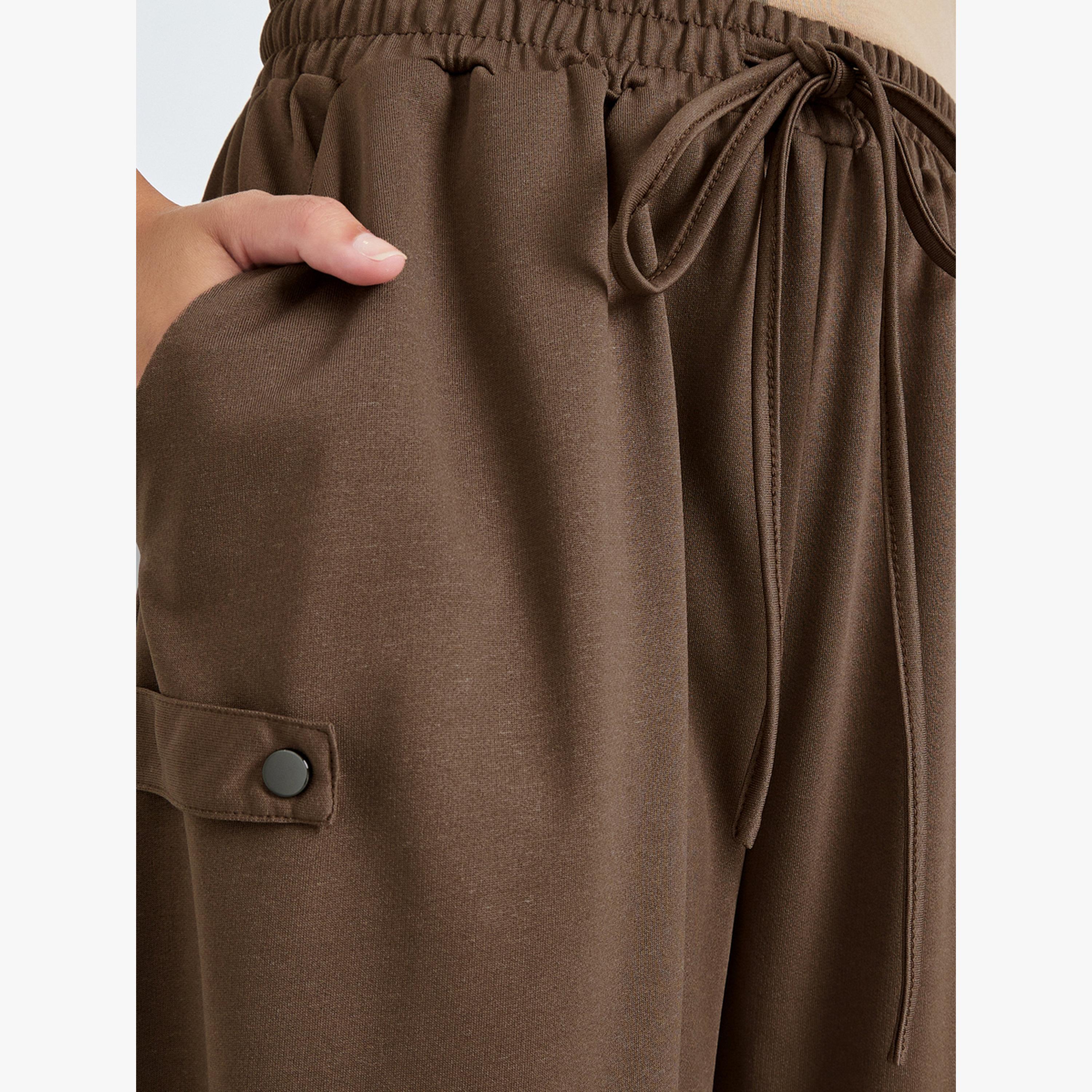 Styli Brown Wide Leg Joggers with Drawstring-women-clothing-bottoms-joggers-image-3