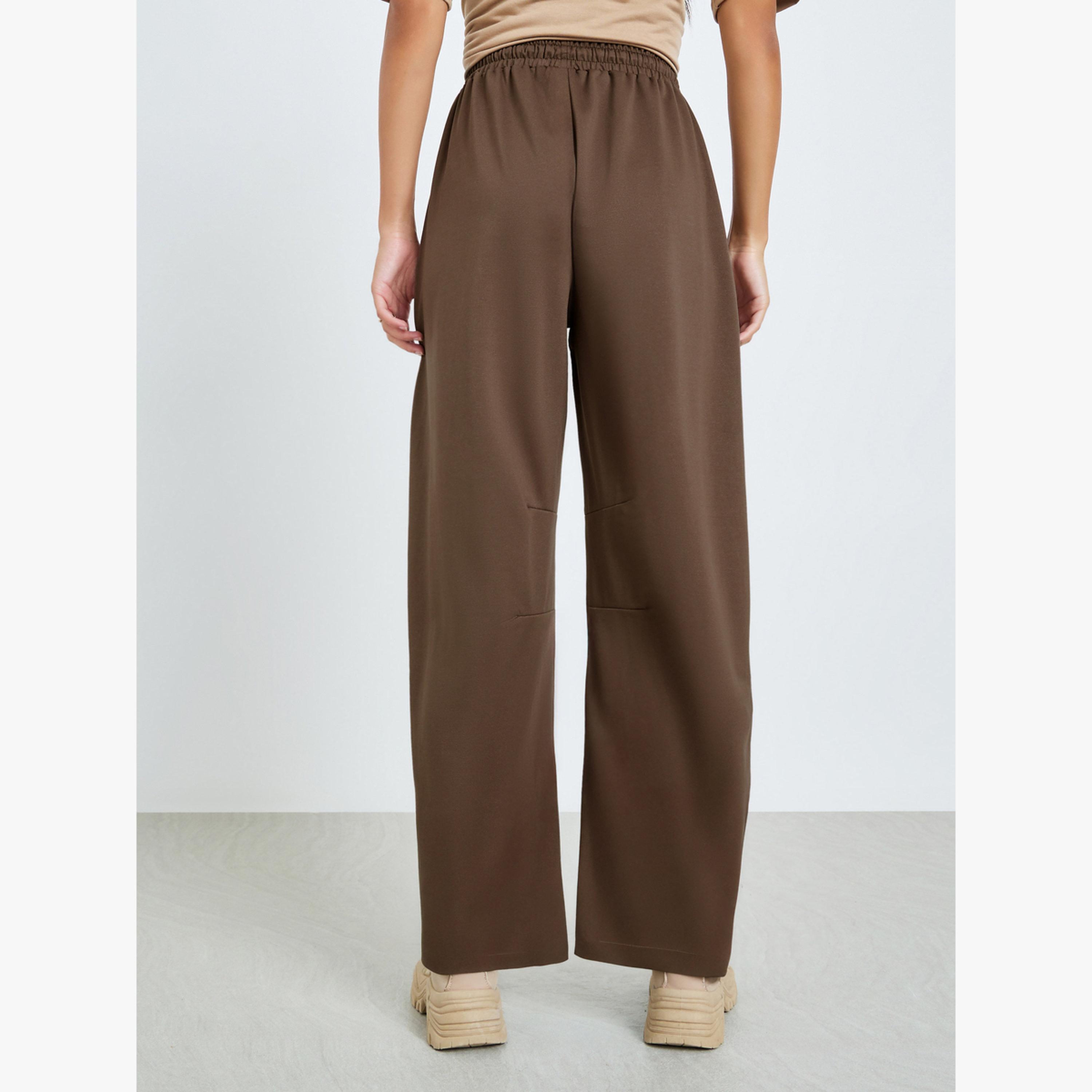 Styli Brown Wide Leg Joggers with Drawstring-women-clothing-bottoms-joggers-image-4