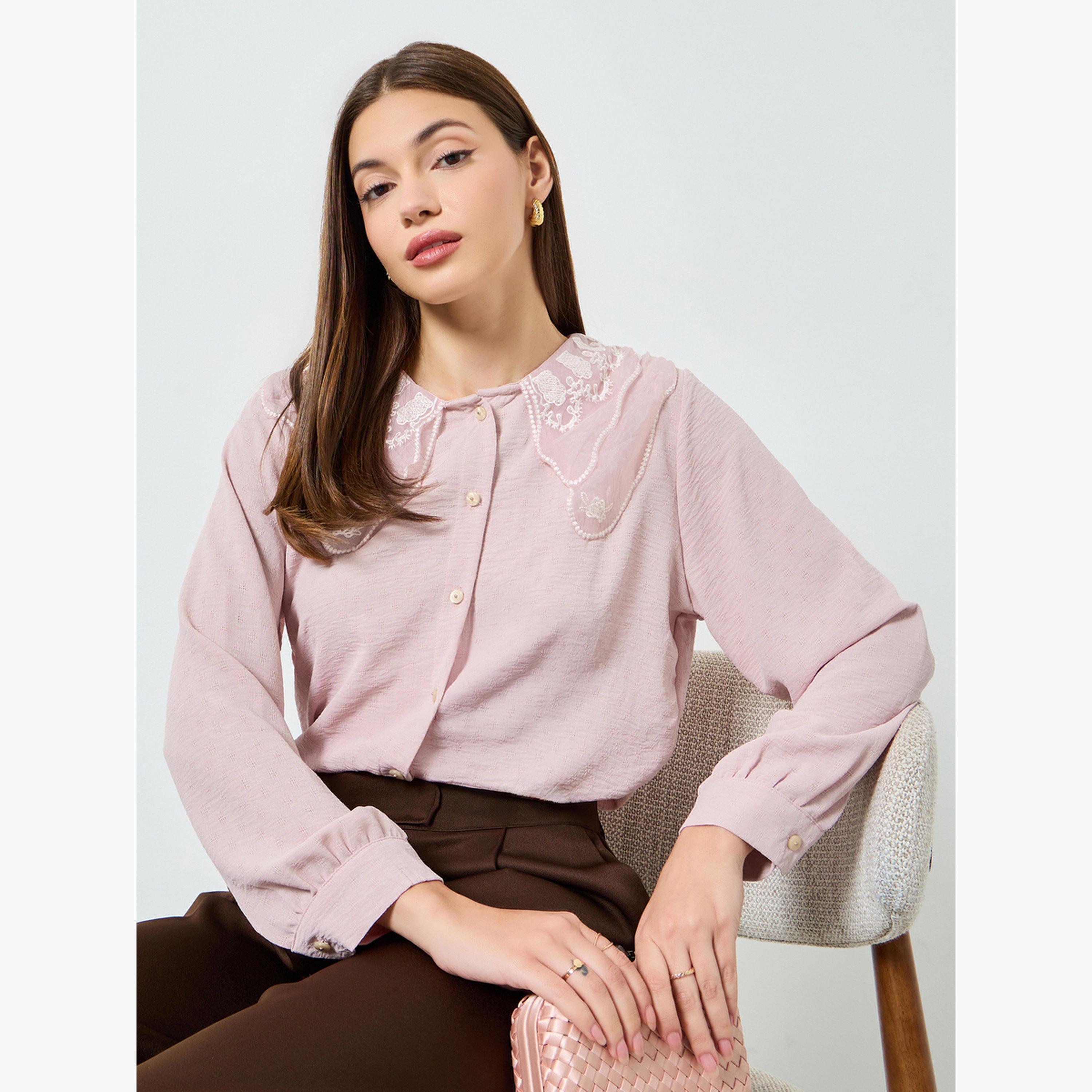 قميص وردي بأزرار وياقة دانتيل-women-clothing-shirtsandblouses-shirts-image-3
