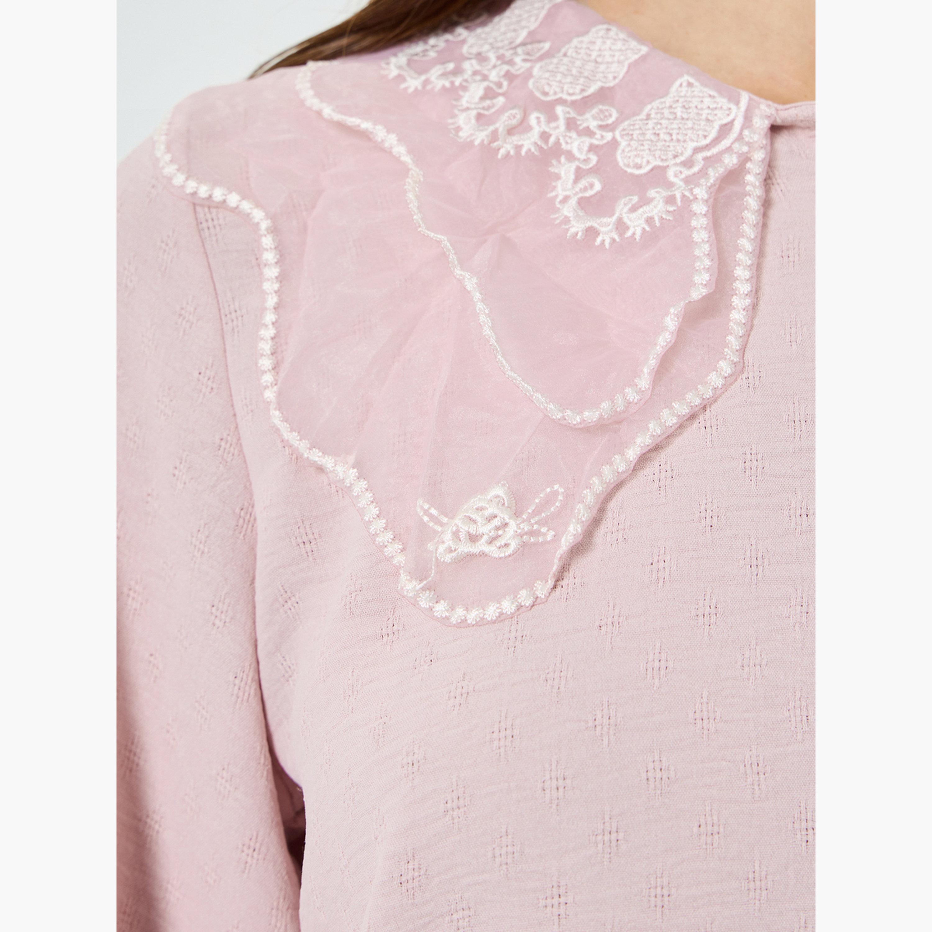 Styli Pink Lace Collar Buttoned Shirt-women-clothing-shirtsandblouses-shirts-image-4