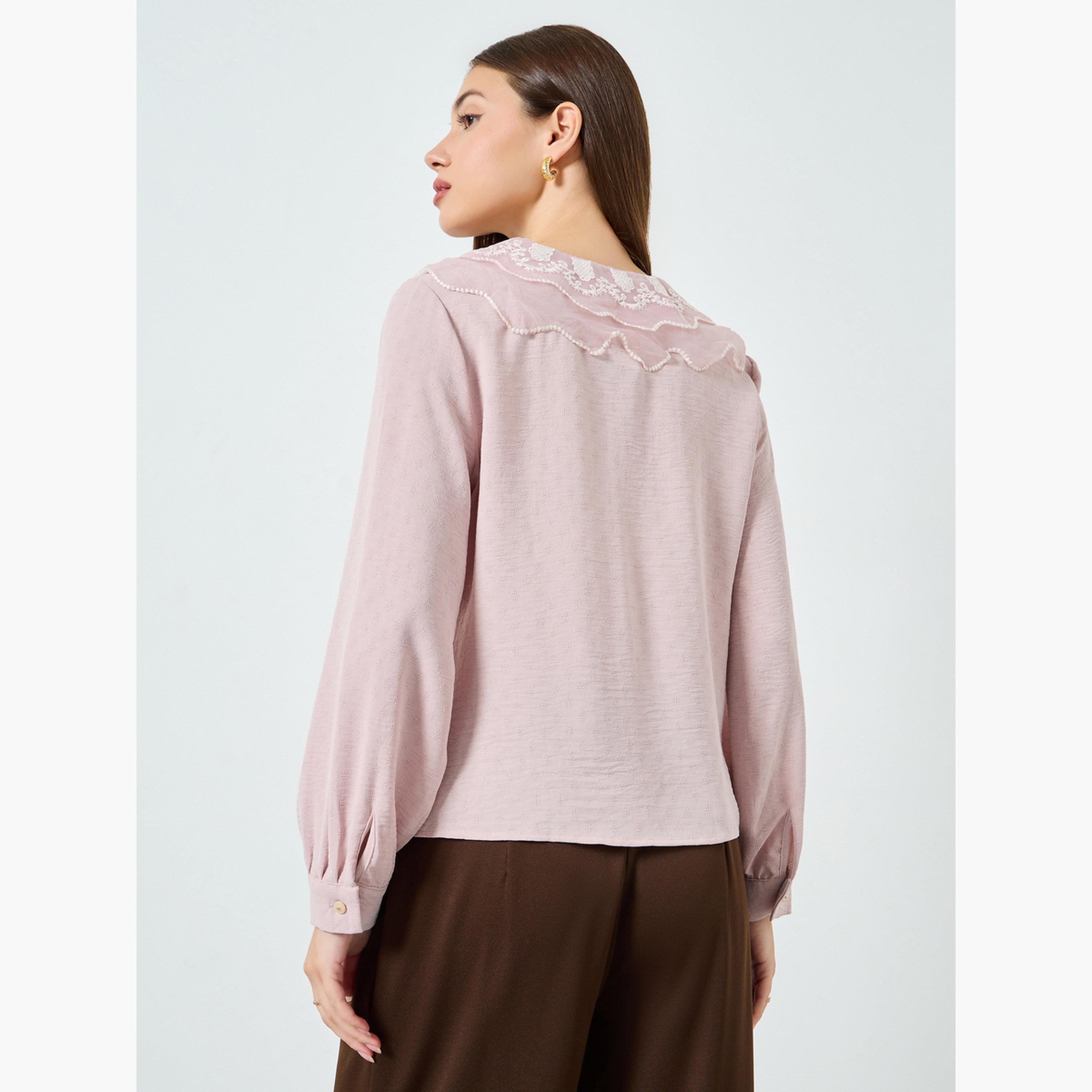 قميص وردي بأزرار وياقة دانتيل-women-clothing-shirtsandblouses-shirts-image-5