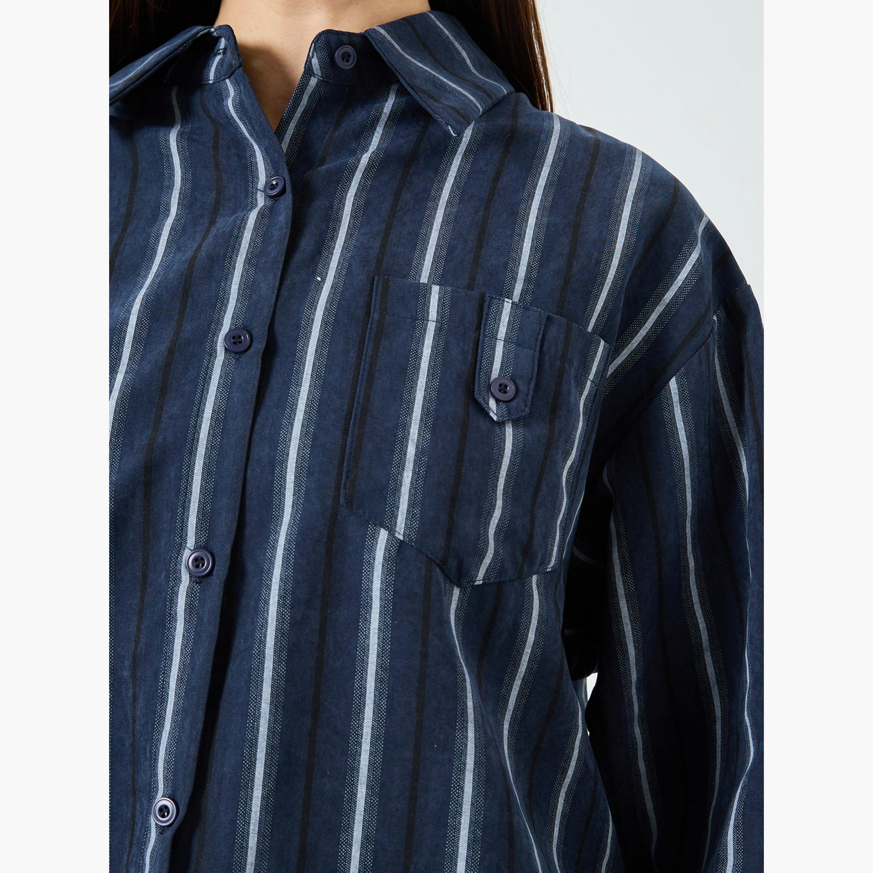 Styli Blue Striped Oversized Shirt-women-clothing-shirtsandblouses-shirts-image-4