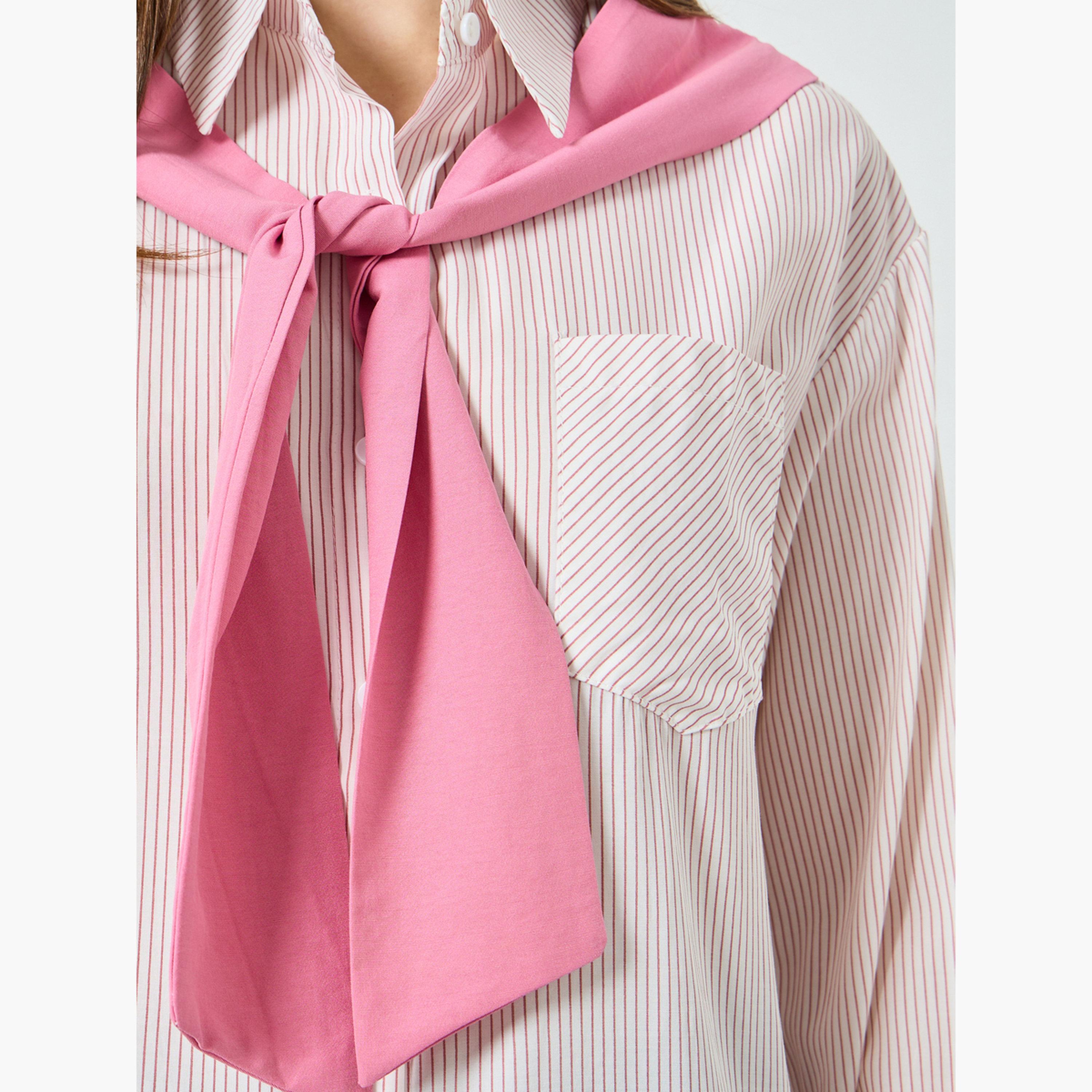 قميص وردي مخطط بأكمام طويلة مع ربطة عنق-women-clothing-shirtsandblouses-shirts-image-4