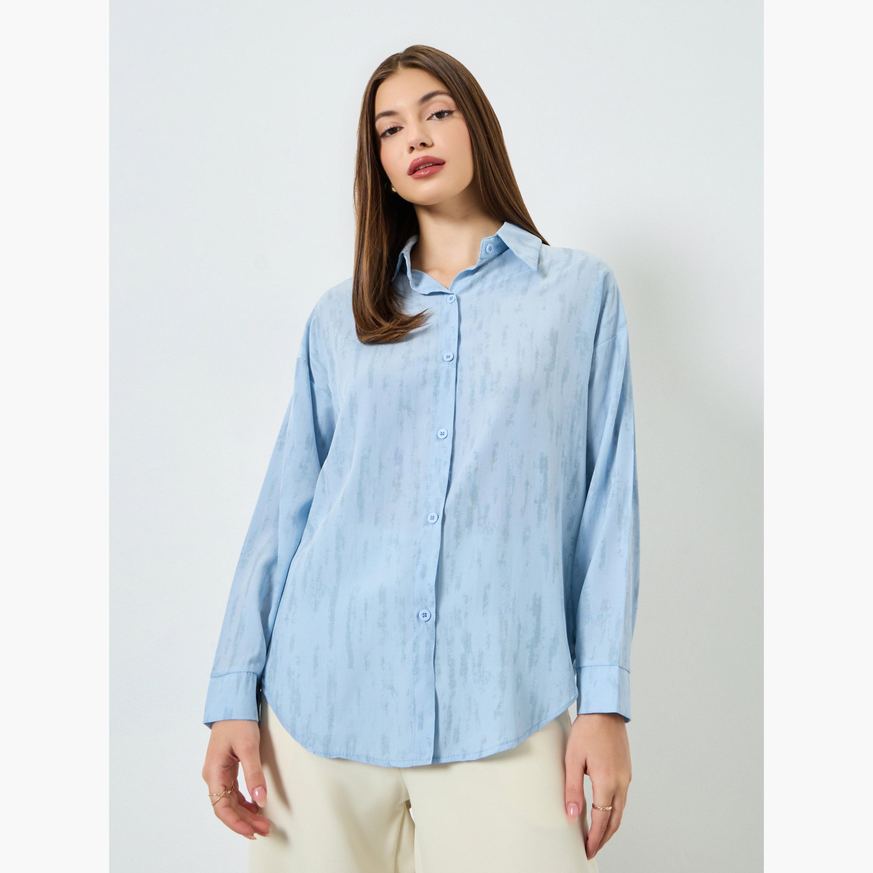 قميص أزرق منسوج بأكمام طويلة وقصة واسعة-women-clothing-shirtsandblouses-shirts-image-1