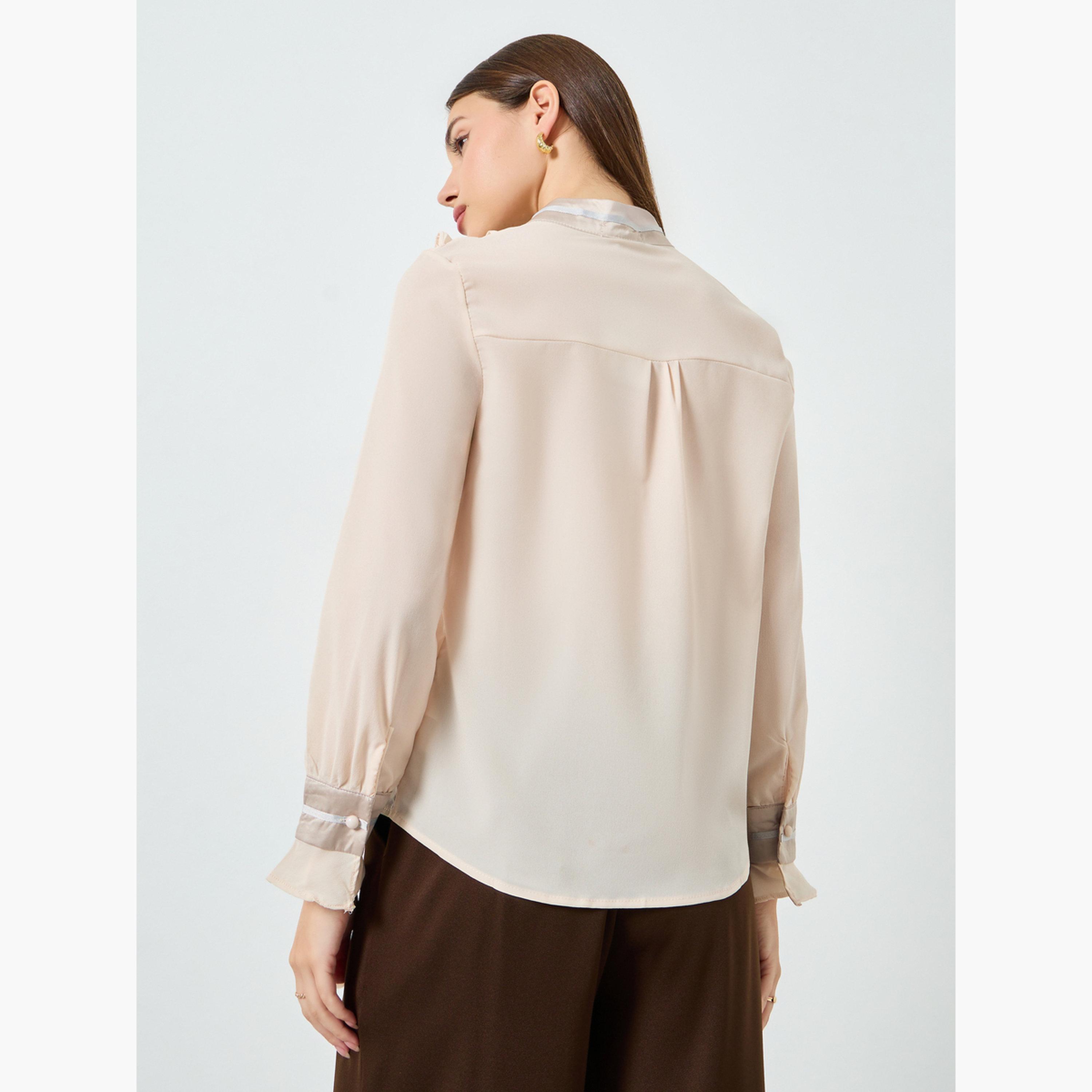 قميص بيج واسع بتفاصيل كشكشة-women-clothing-shirtsandblouses-blouses-image-5